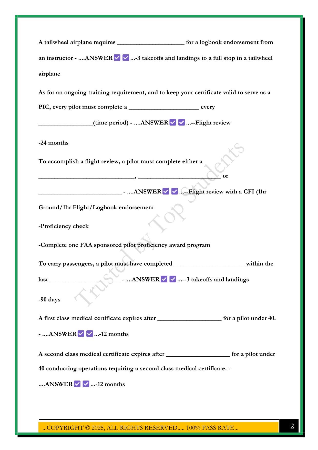 AVN 161 PRIVATE PILOT GROUND- FINAL EXAM STUDY GUIDE 2025 QUESTIONS AND ANSWERS