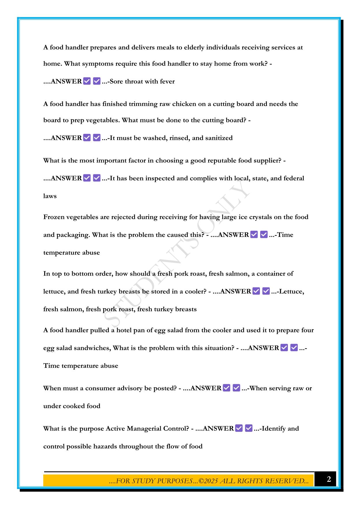 TAP SERIES: FOOD SAFETY TRAINING EXAM 2025 QUESTIONS AND ANSWERS