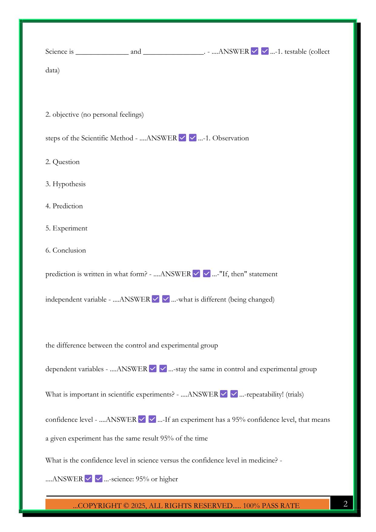BIO 100 EXAM 1 (ROGERS-BSU) 2025 QUESTIONS AND ANSWERS