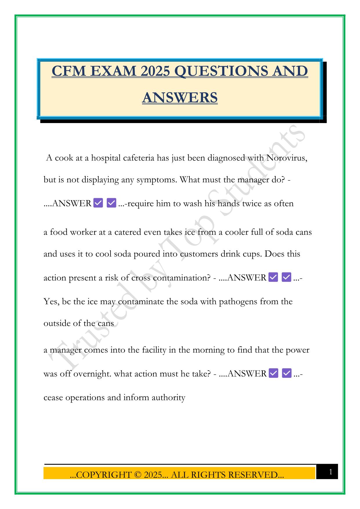 CFM EXAM 2025 QUESTIONS AND ANSWERS