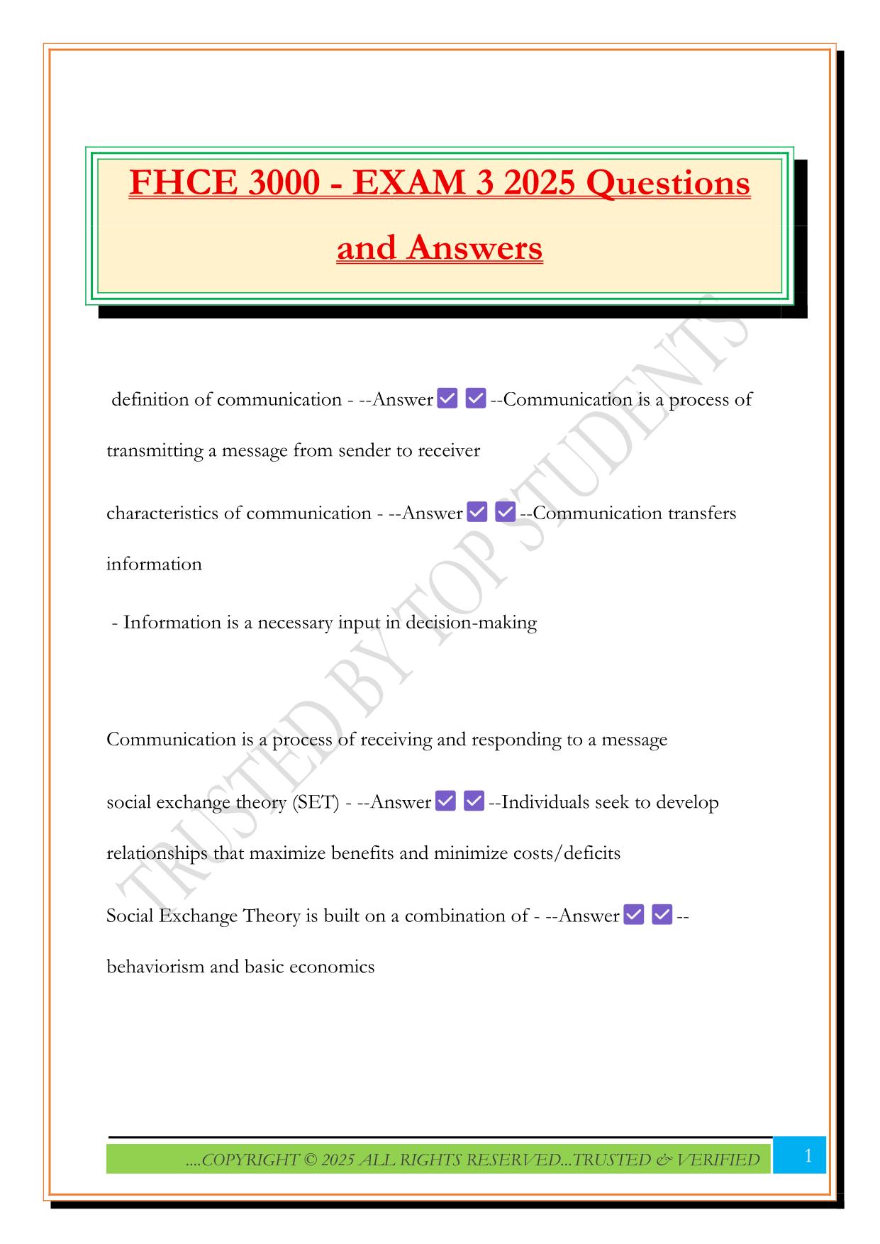FHCE 3000 - EXAM 3 2025 Questions and Answers