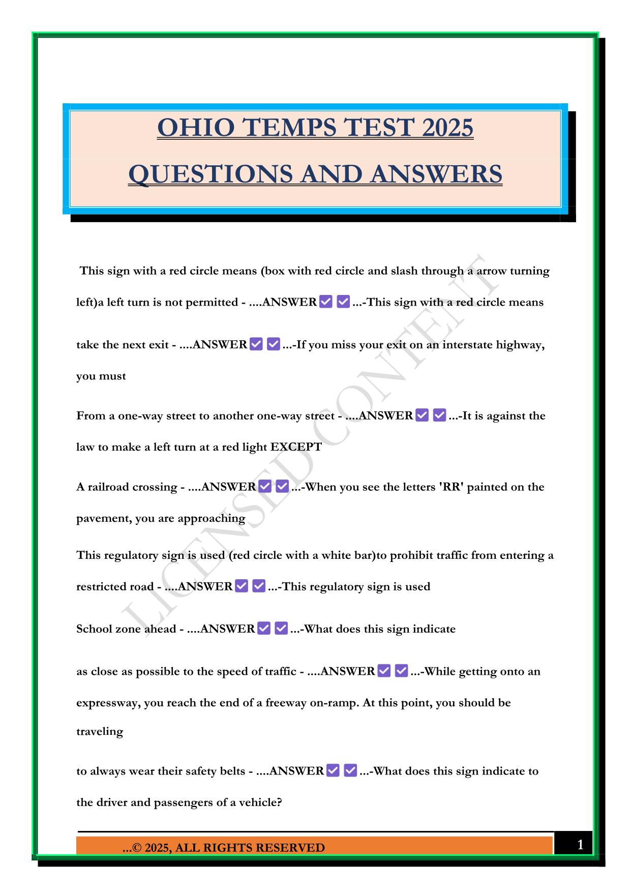 OHIO TEMPS TEST 2025 QUESTIONS AND ANSWERS