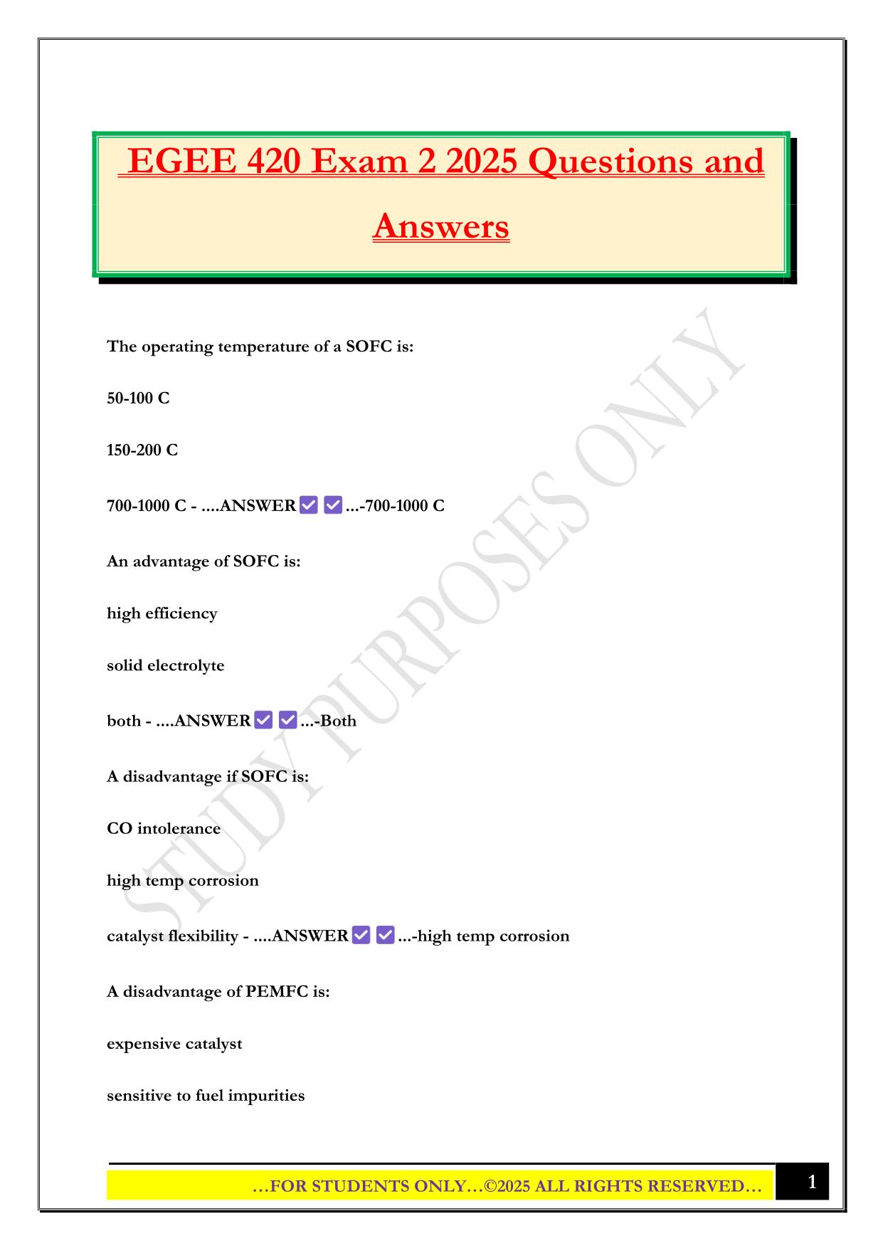 EGEE 420 Exam 2 2025 Questions and Answers