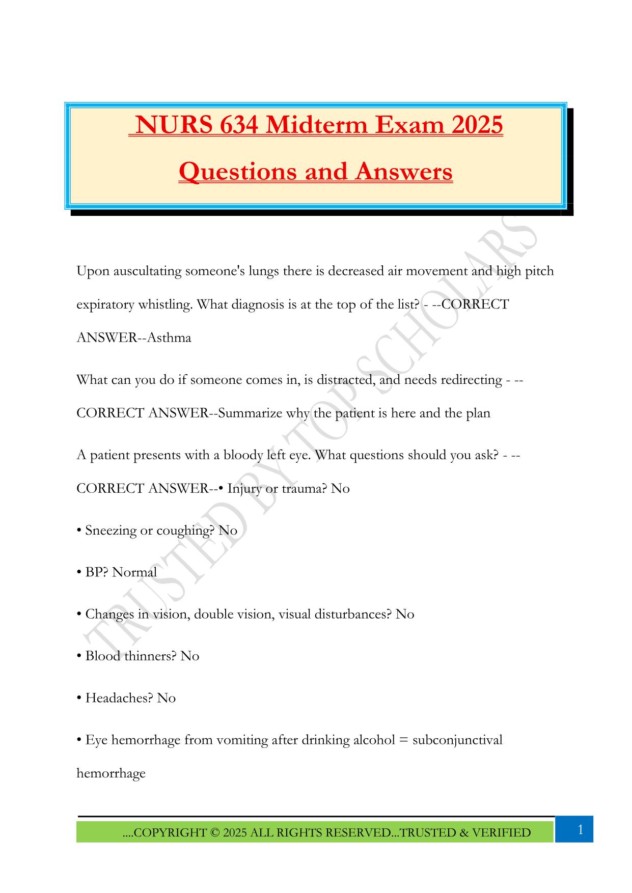 NURS 634 Midterm Exam 2025 Questions and Answers