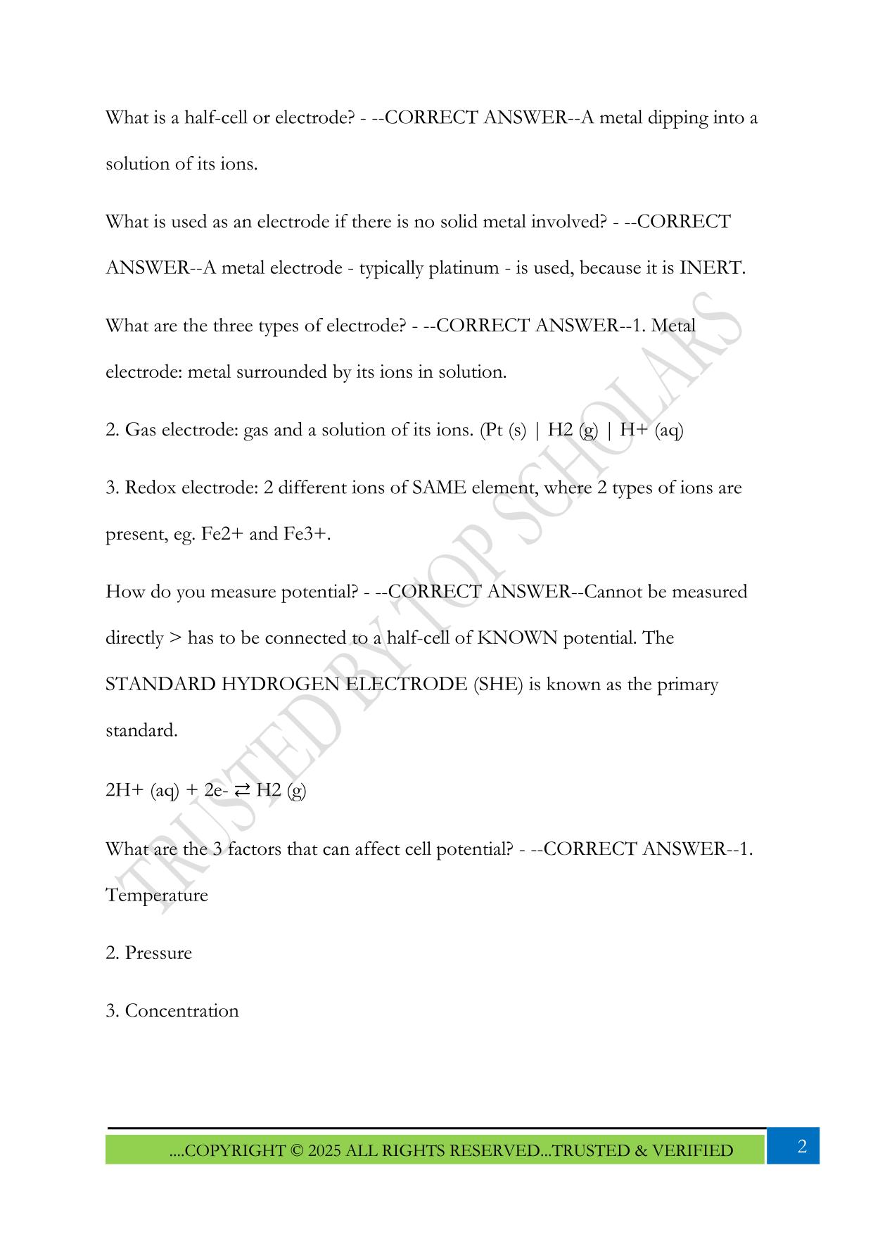AQA A-LEVEL CHEMISTRY: ELECTROCHEMISTRY EXAM 2025 QUESTIONS AND ANSWERS