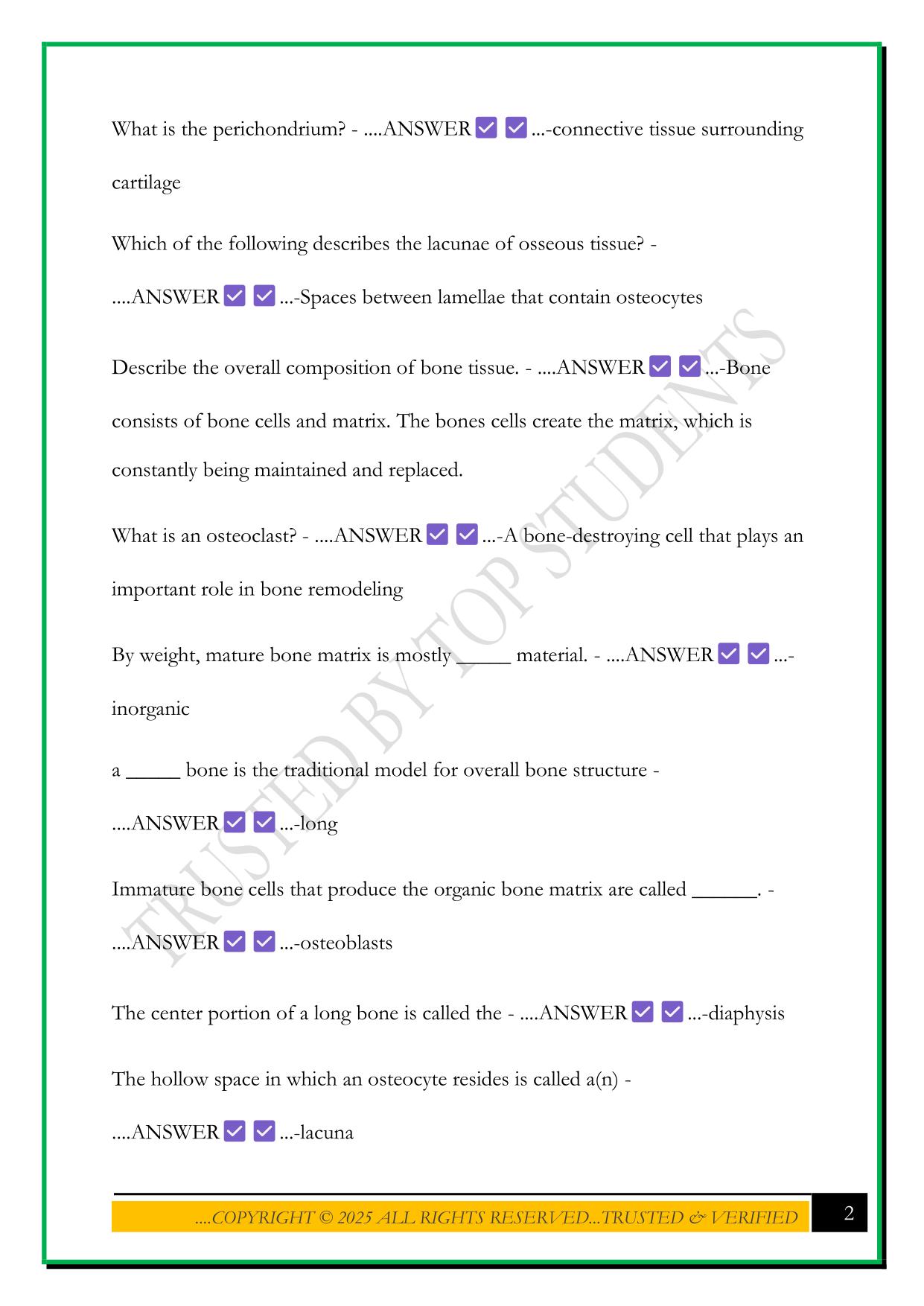 MCPHS ANATOMY & PHYSIOLOGY EXAM 2 2025 QUESTIONS AND ANSWERS