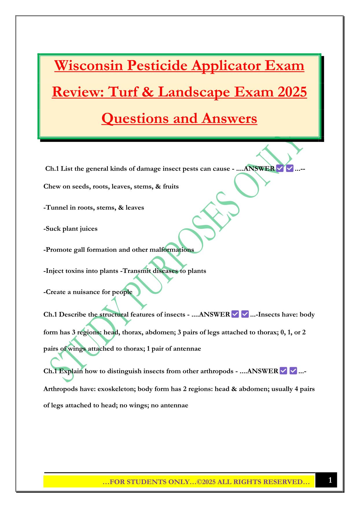 Wisconsin Pesticide Applicator Exam Review: Turf & Landscape Exam 2025 Questions and Answers