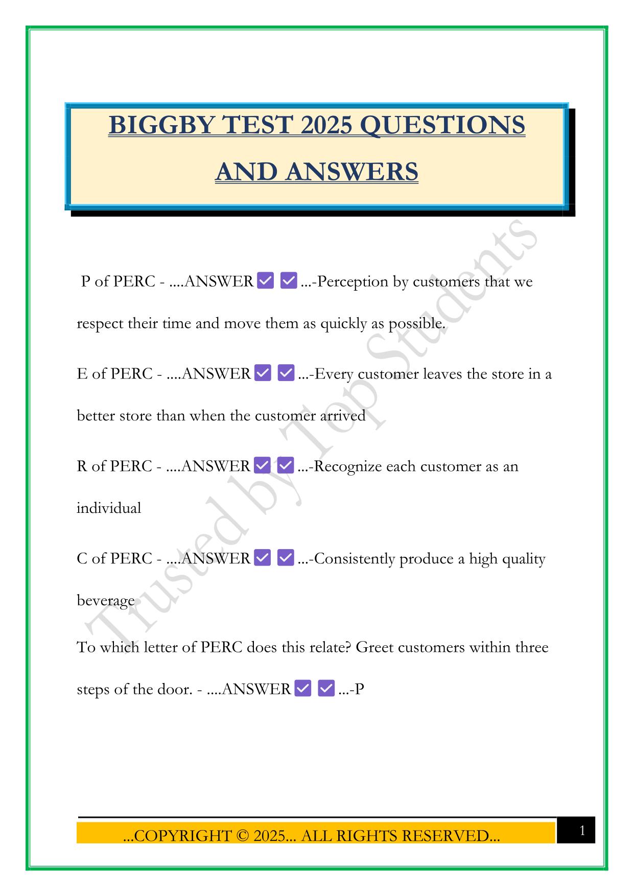 BIGGBY TEST 2025 QUESTIONS AND ANSWERS