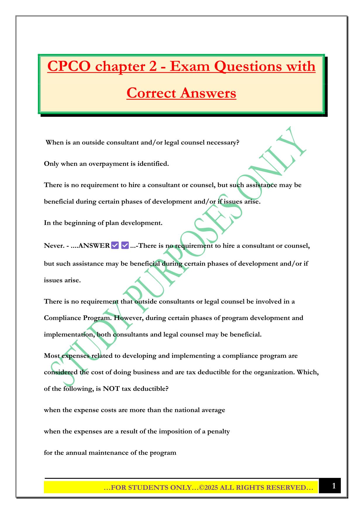 CPCO Bundled Exams 2025/2026 |Questions and Answers |100% Pass