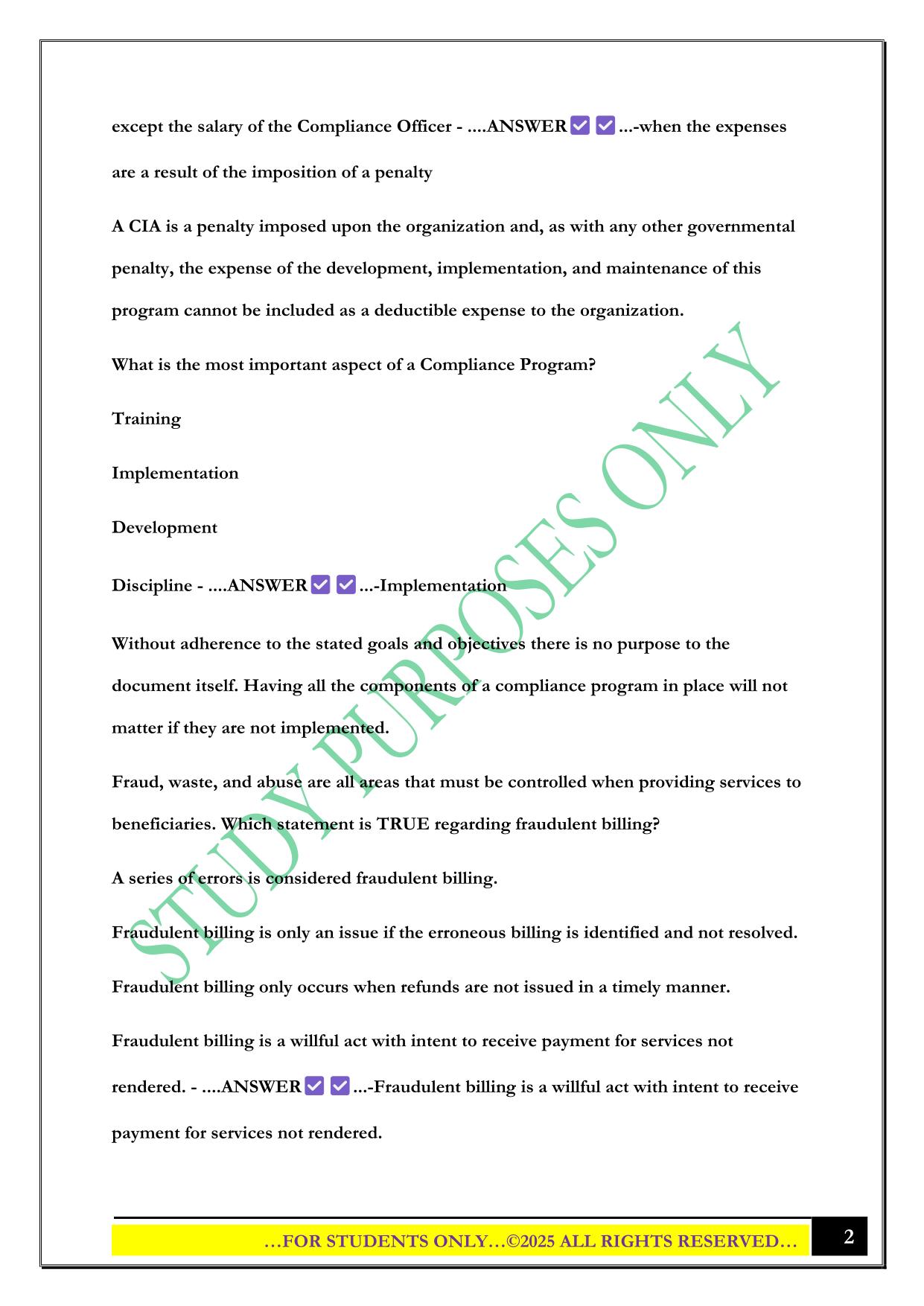CPCO chapter 2 - Exam Questions with Correct Answers