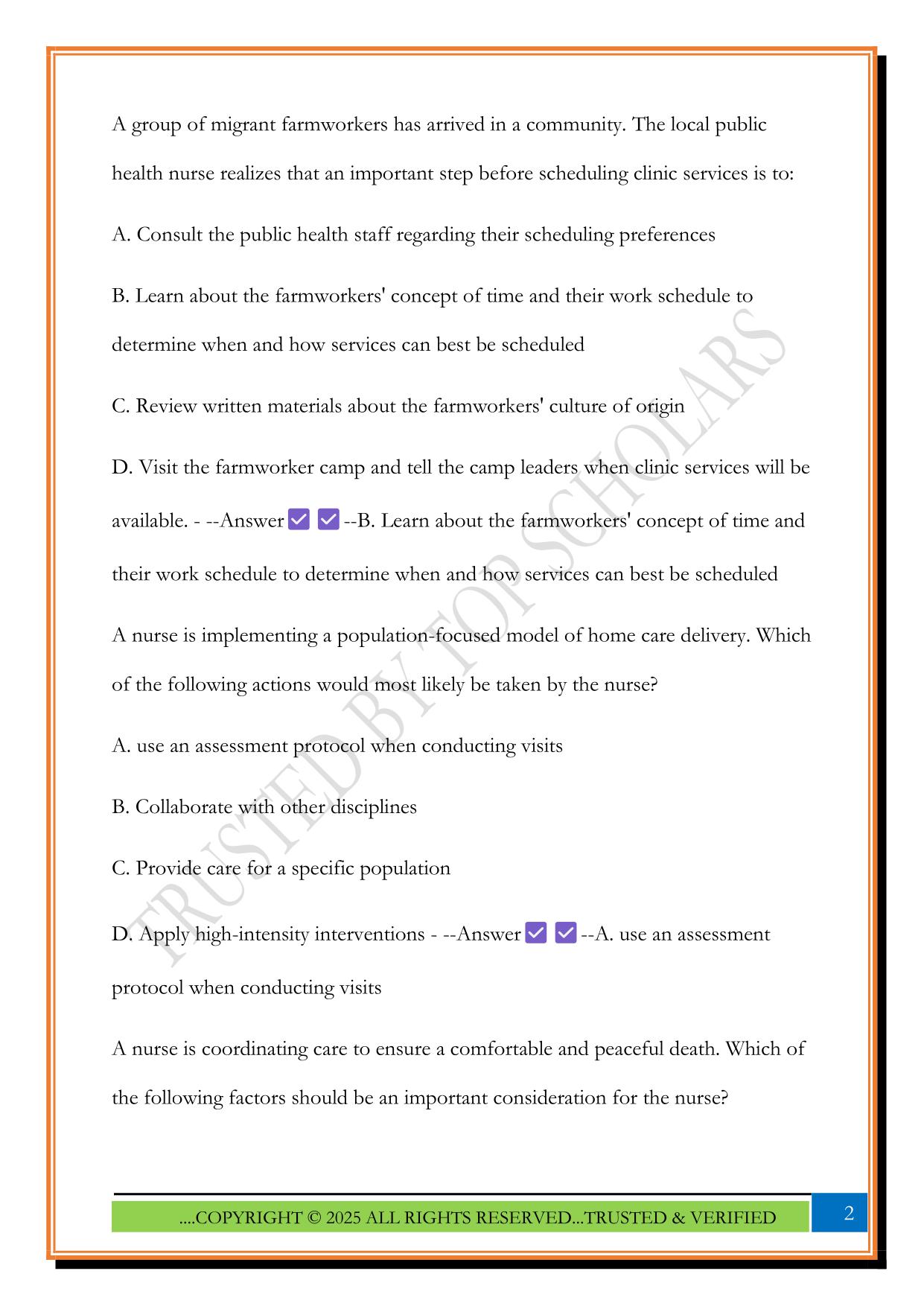 Community & Public Health Nursing - exam 1 2025 Questions and Answers