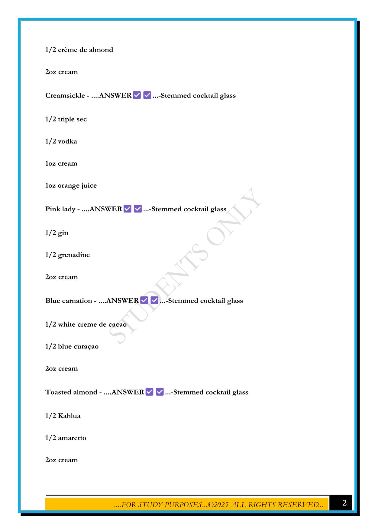 AMERICAN BARTENDER SCHOOL WRITTEN TEST 2025 QUESTIONS AND ANSWERS