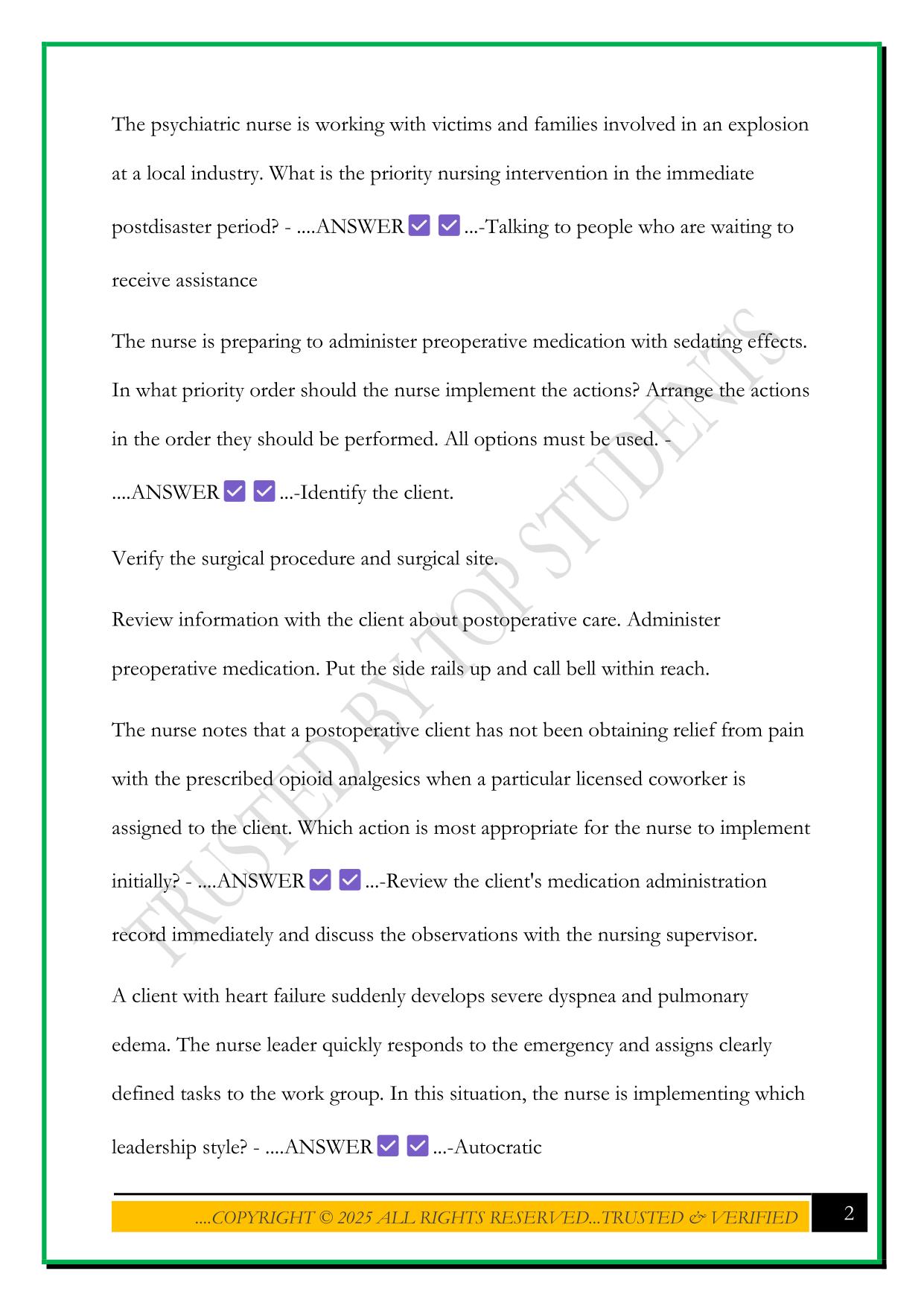 NCLEX LEADERSHIP/ MANAGEMENT EXAM 2025 QUESTIONS AND ANSWERS