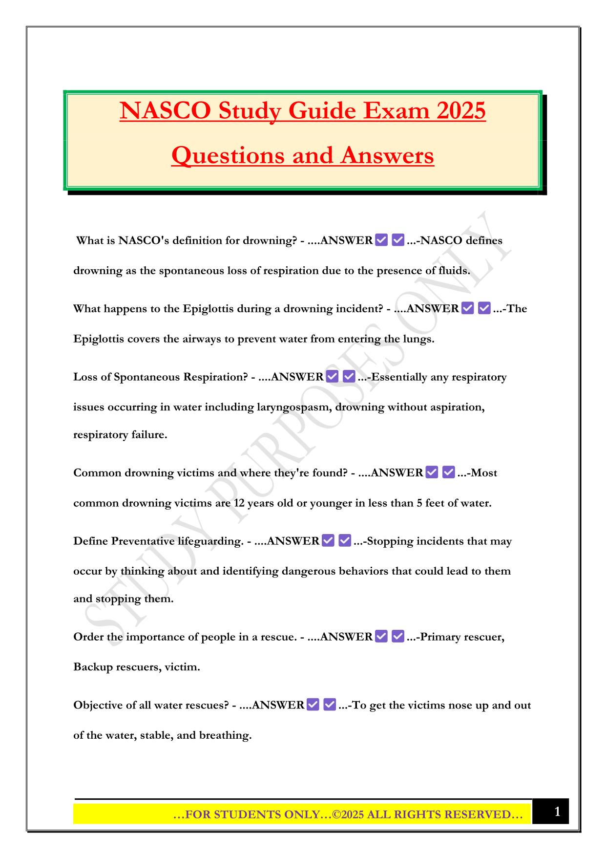 NASCO Study Guide Exam 2025 Questions and Answers