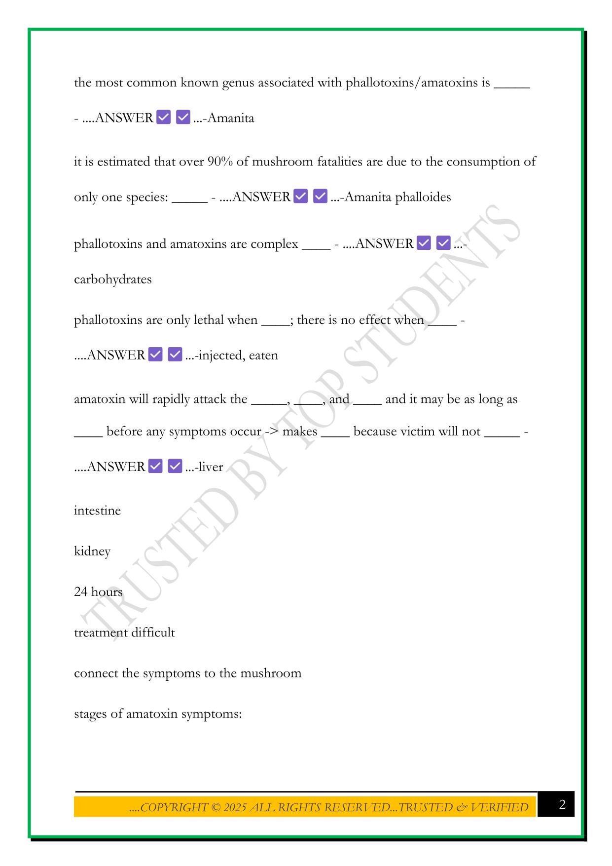 BESC 204 - POISONOUS MUSHROOMS EXAM 2025 QUESTIONS AND ANSWERS