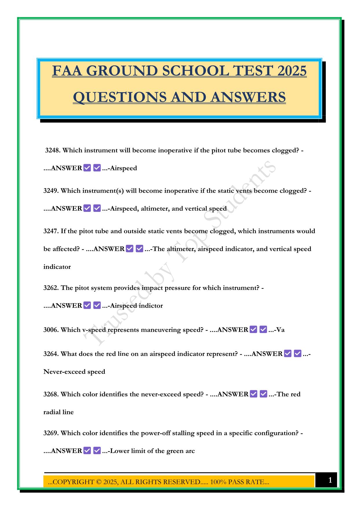 FAA GROUND SCHOOL TEST 2025 QUESTIONS AND ANSWERS