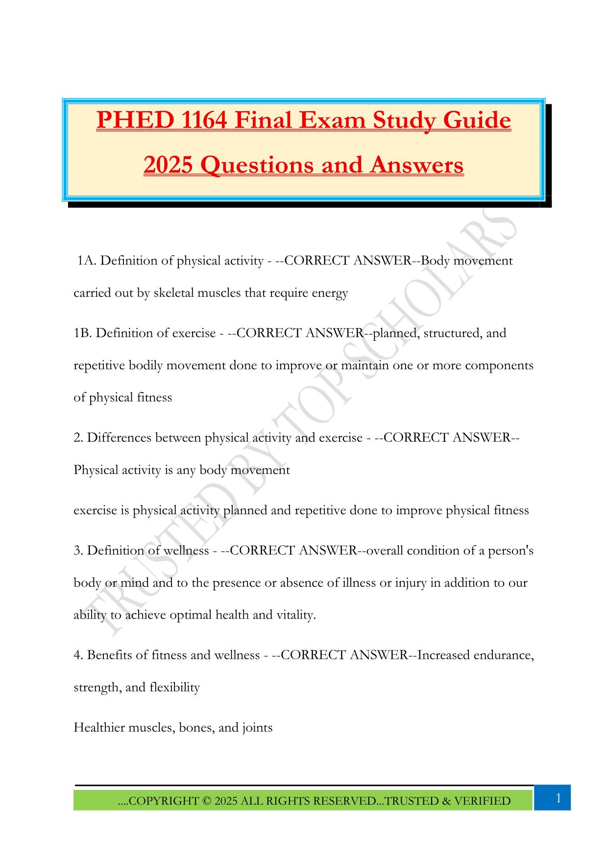 PHED 1164 Fall 2025 Bundled Exams Questions and Answers |100% Pass Updated & Verified