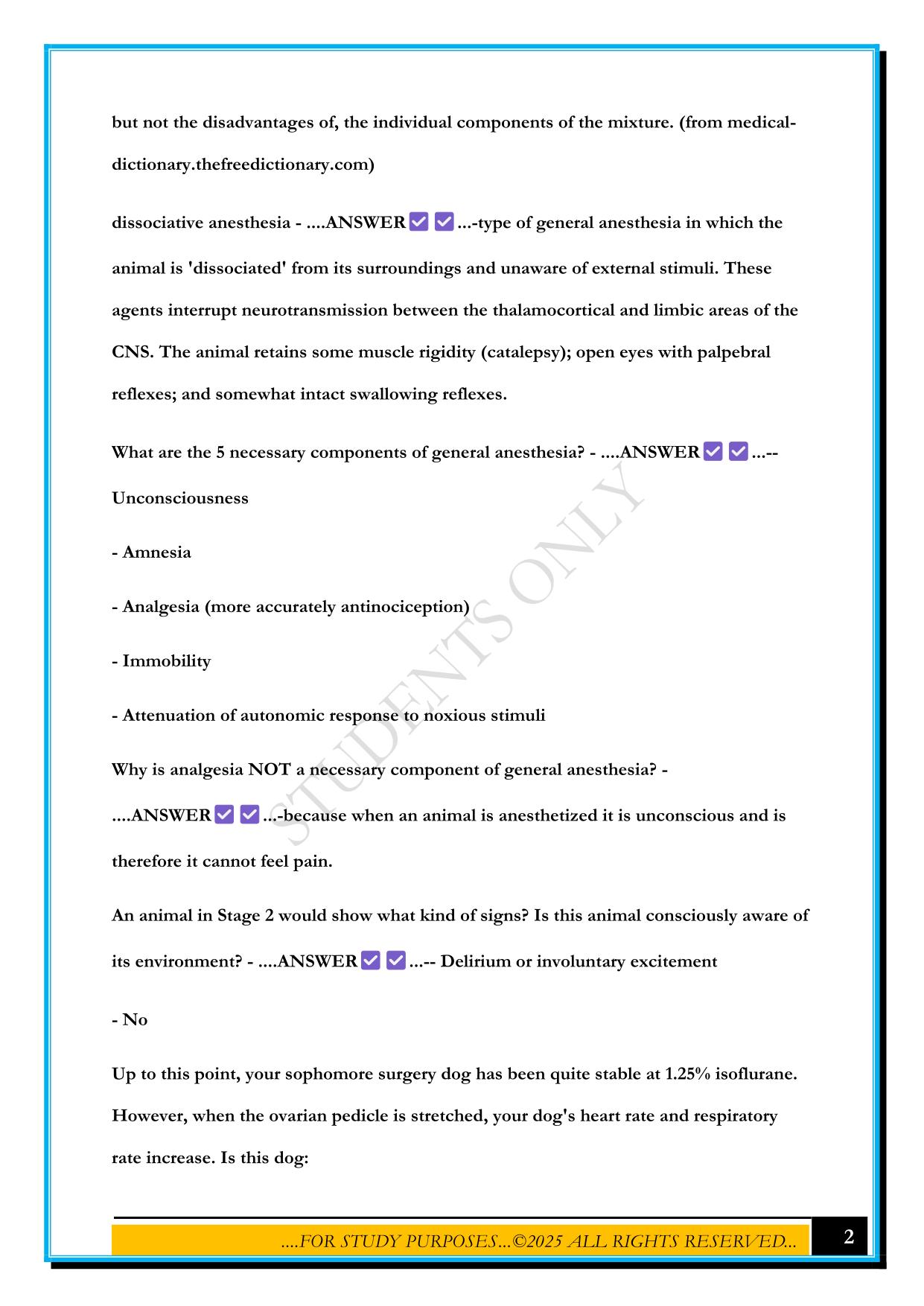 ANESTHESIOLOGY STUDY QUESTIONS 2025 WITH CORRECT ANSWERS