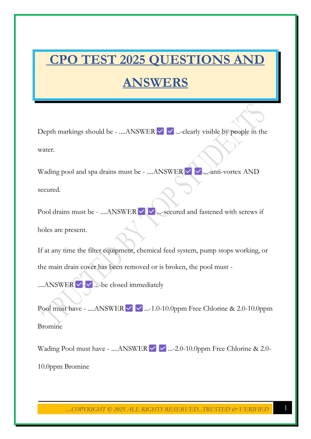 CPO TEST 2025 QUESTIONS AND ANSWERS