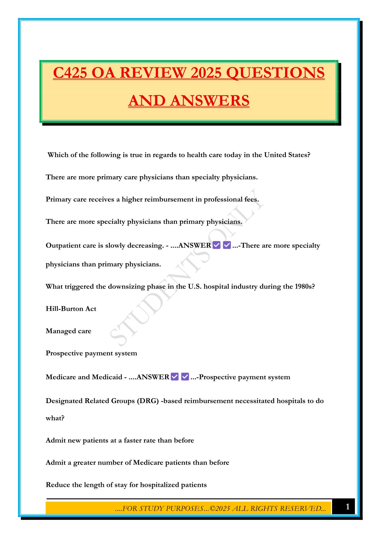 C425 OA REVIEW 2025 QUESTIONS AND ANSWERS