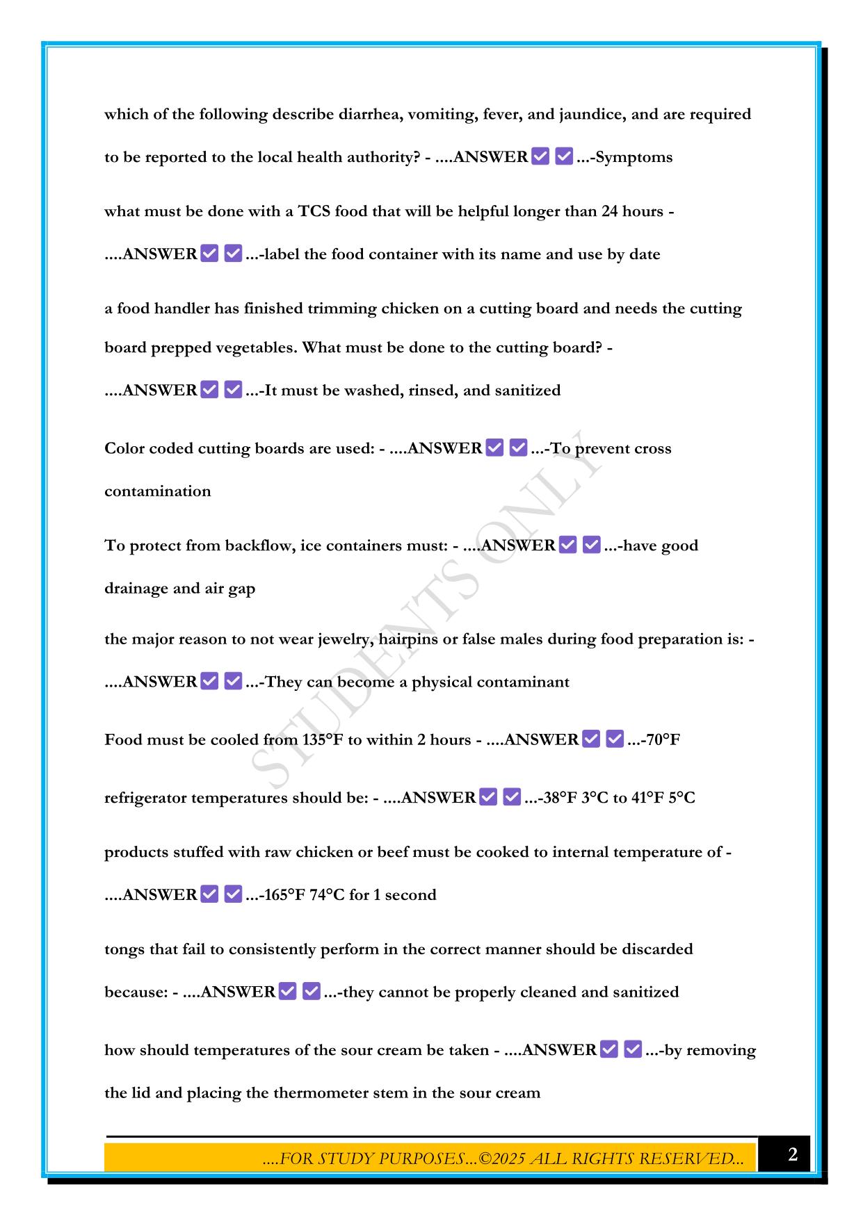 TAP SERIES: FOOD SAFETY TRAINING PRACTICE TEST 2025 QUESTIONS AND ANSWERS