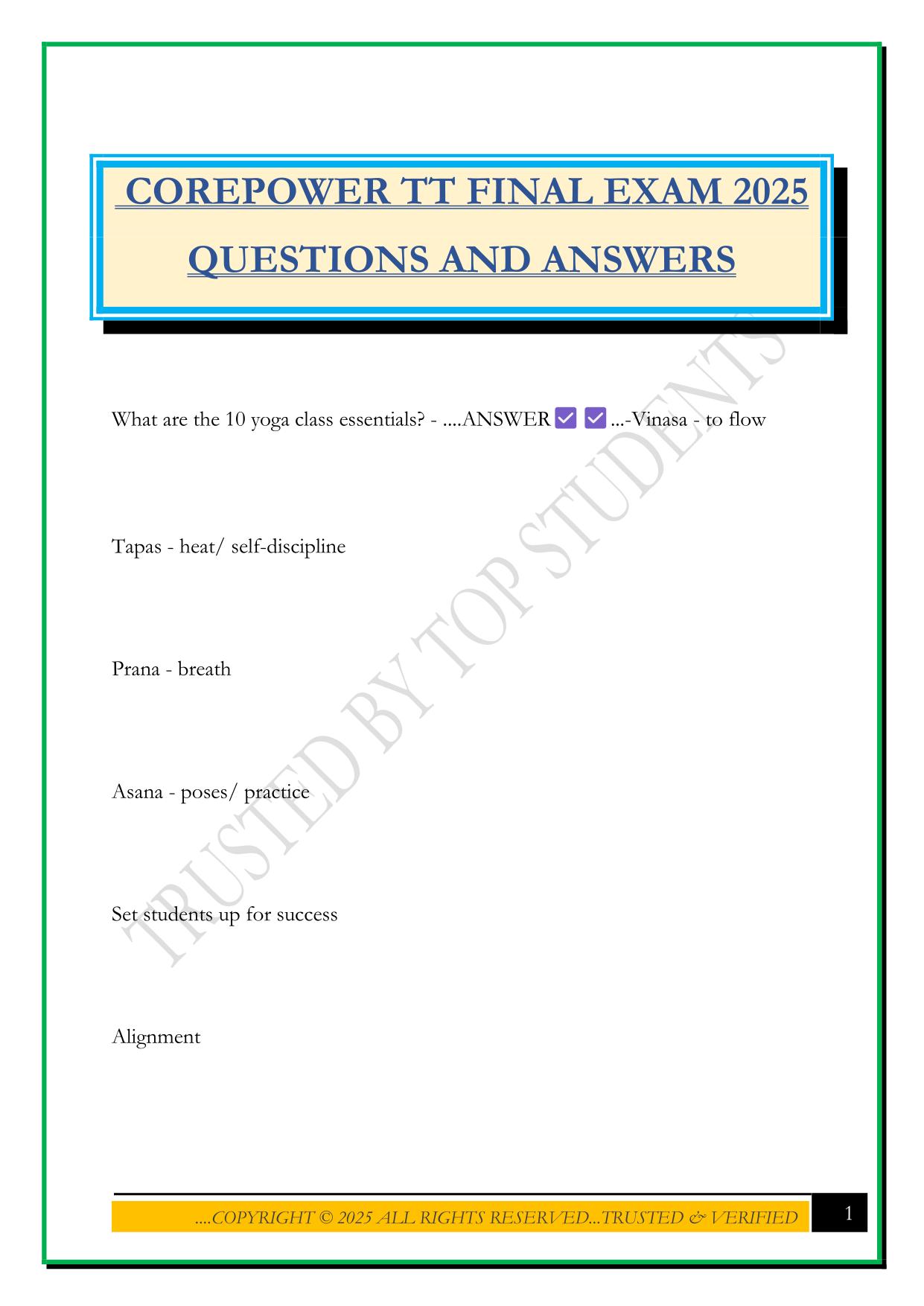 COREPOWER TT FINAL EXAM 2025 QUESTIONS AND ANSWERS