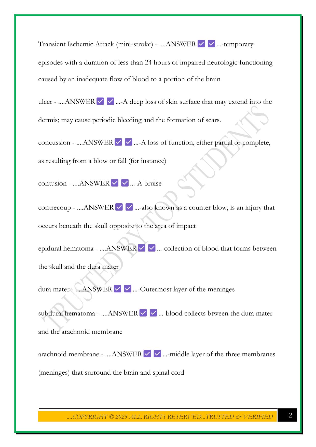 HOSA PATHOPHYSIOLOGY NERVOUS SYSTEM WITH SENSE EXAM 2025 QUESTIONS AND ANSWERS