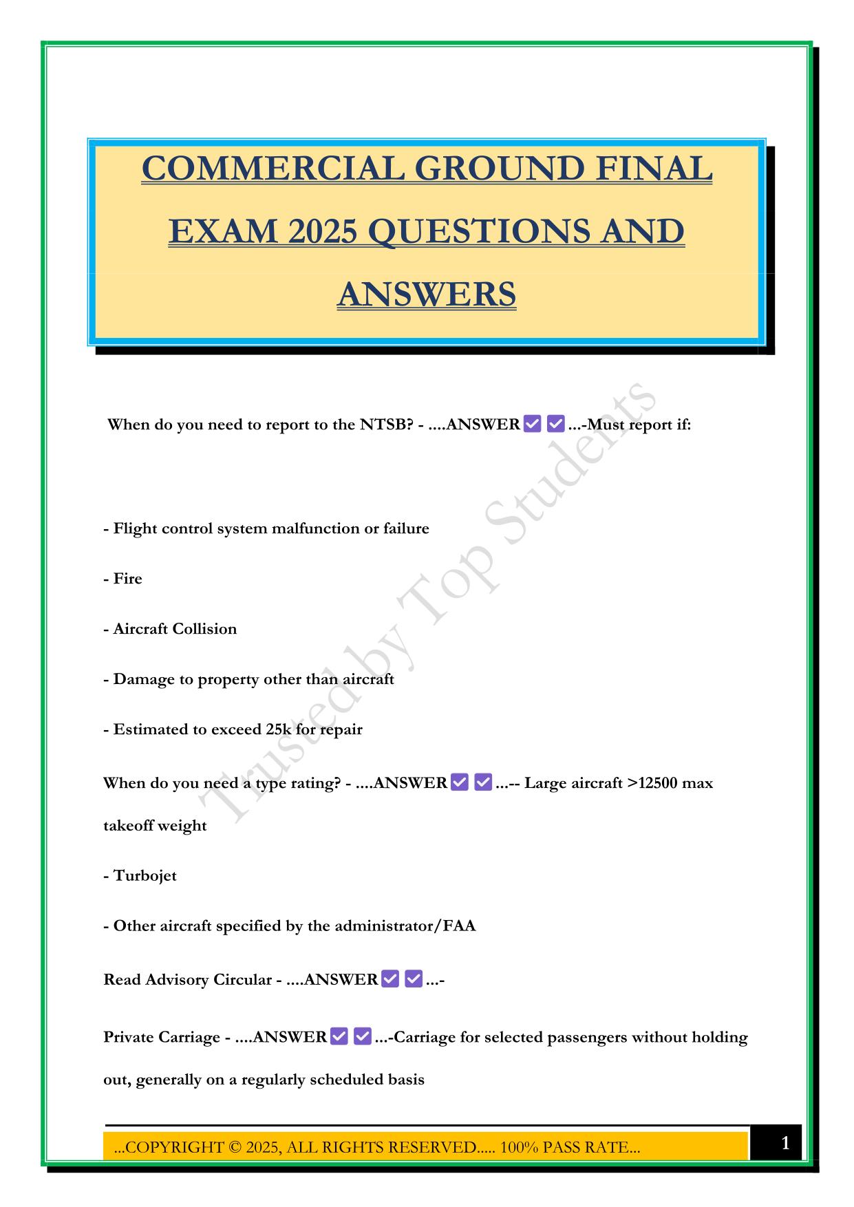 COMMERCIAL GROUND FINAL EXAM 2025 QUESTIONS AND ANSWERS