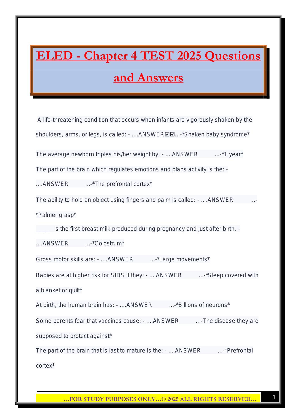 ELED Bundled Exams 2025/2026 |Questions and Answers|100% Pass