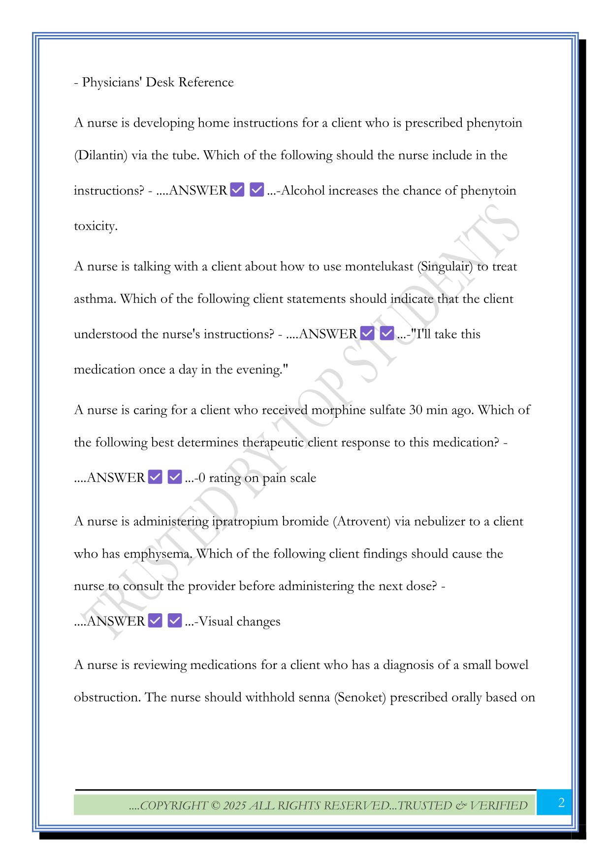 ATI Capstone Pharmacology Assessment 2 OF 2 Exam 2025 Questions adn Answers
