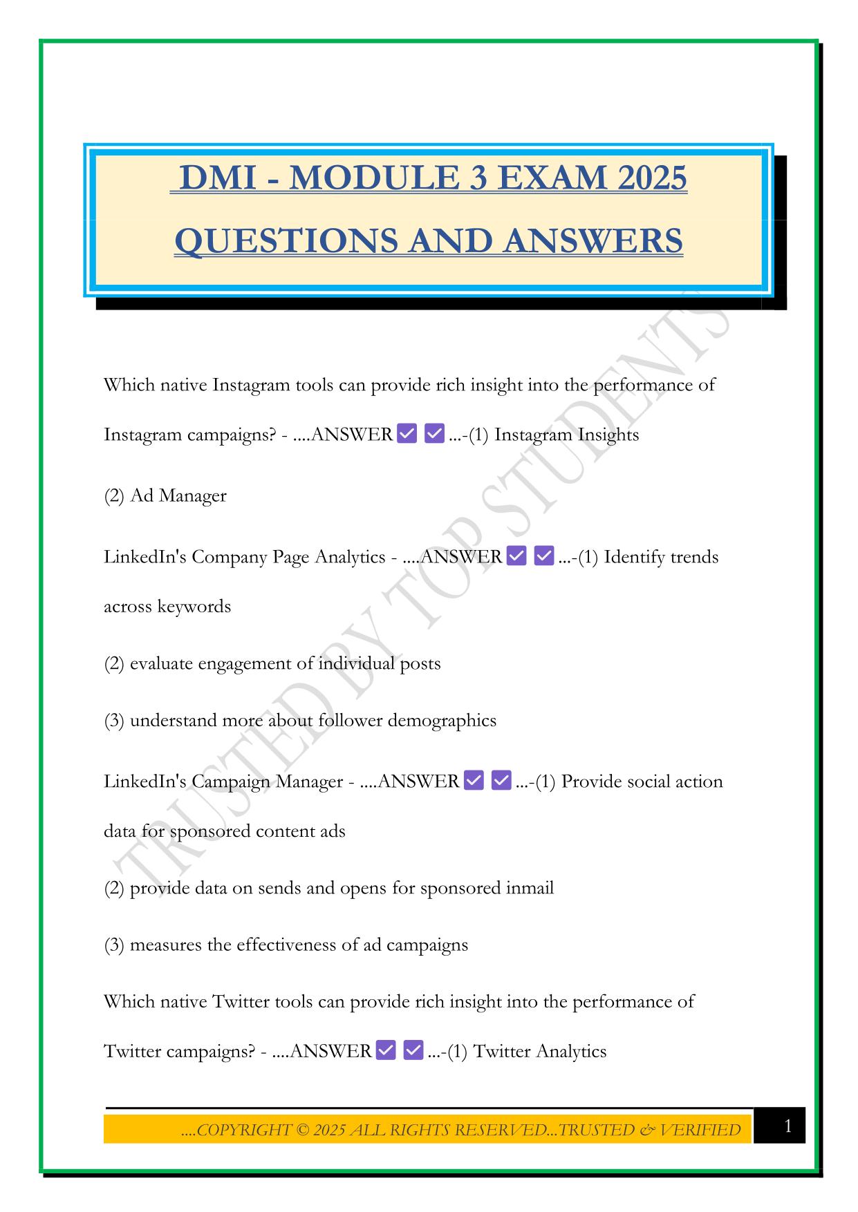DMI - MODULE 3 EXAM 2025 QUESTIONS AND ANSWERS