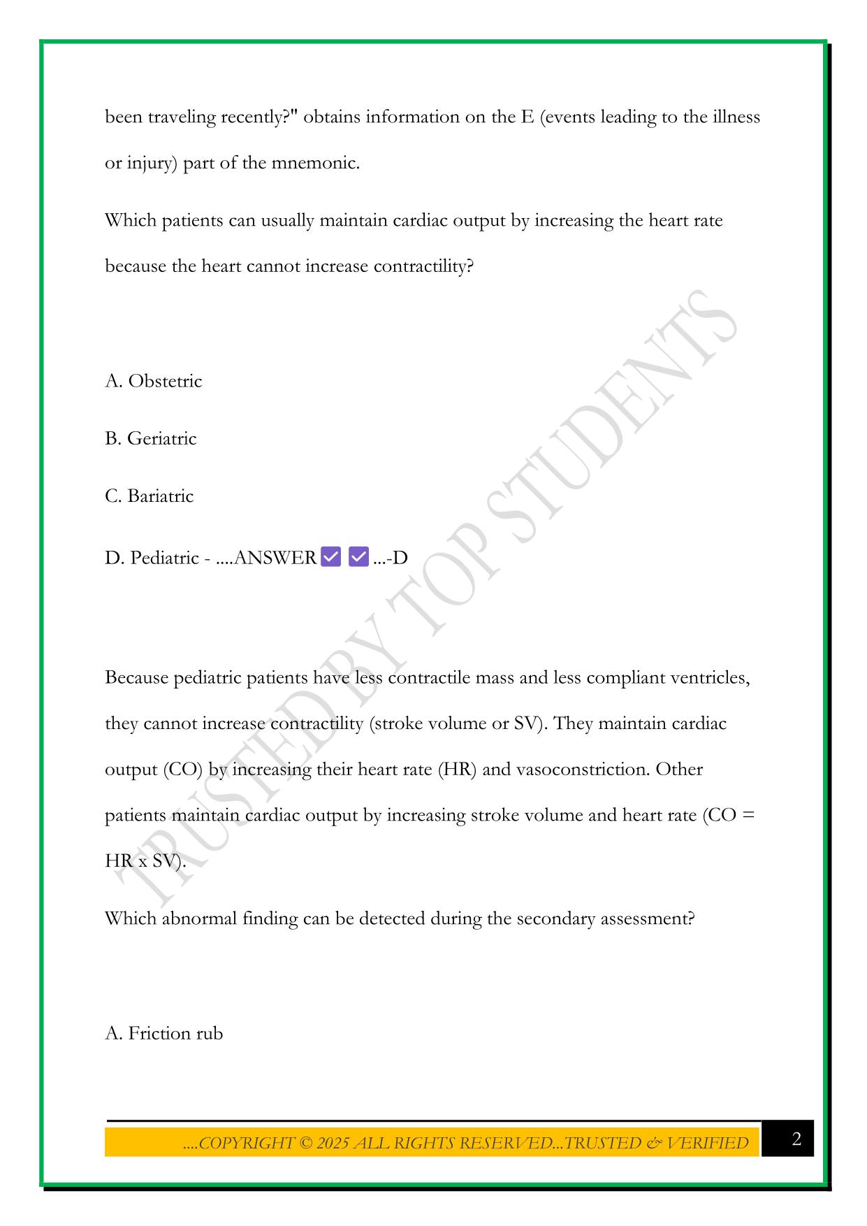 HEALTHTRUST ENA: PATIENT ASSESSMENT 2025 QUESTIONS AND ANSWERS