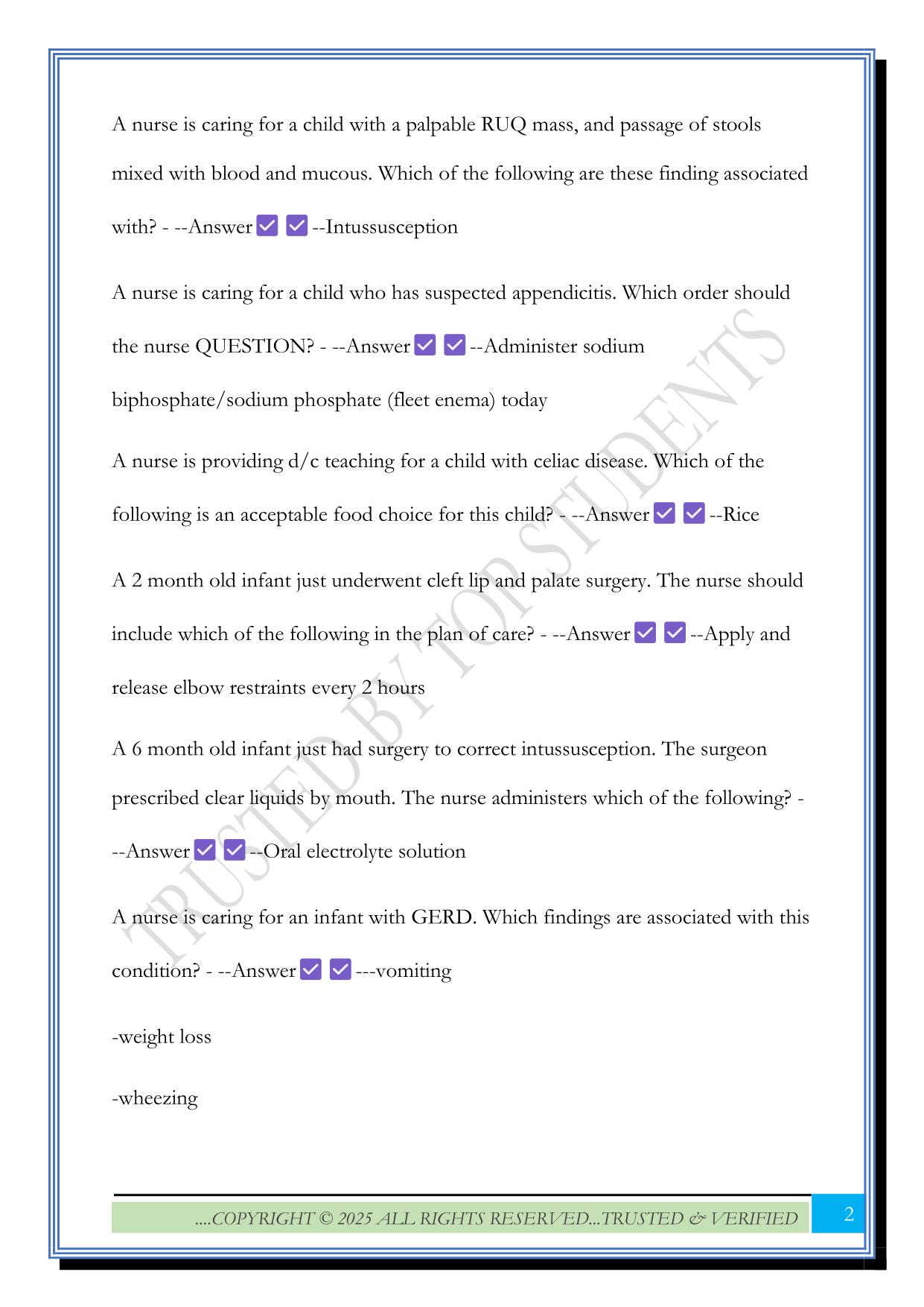 PEDS ATI QUESTIONS 2025 WITH CORRECT ANSWERS