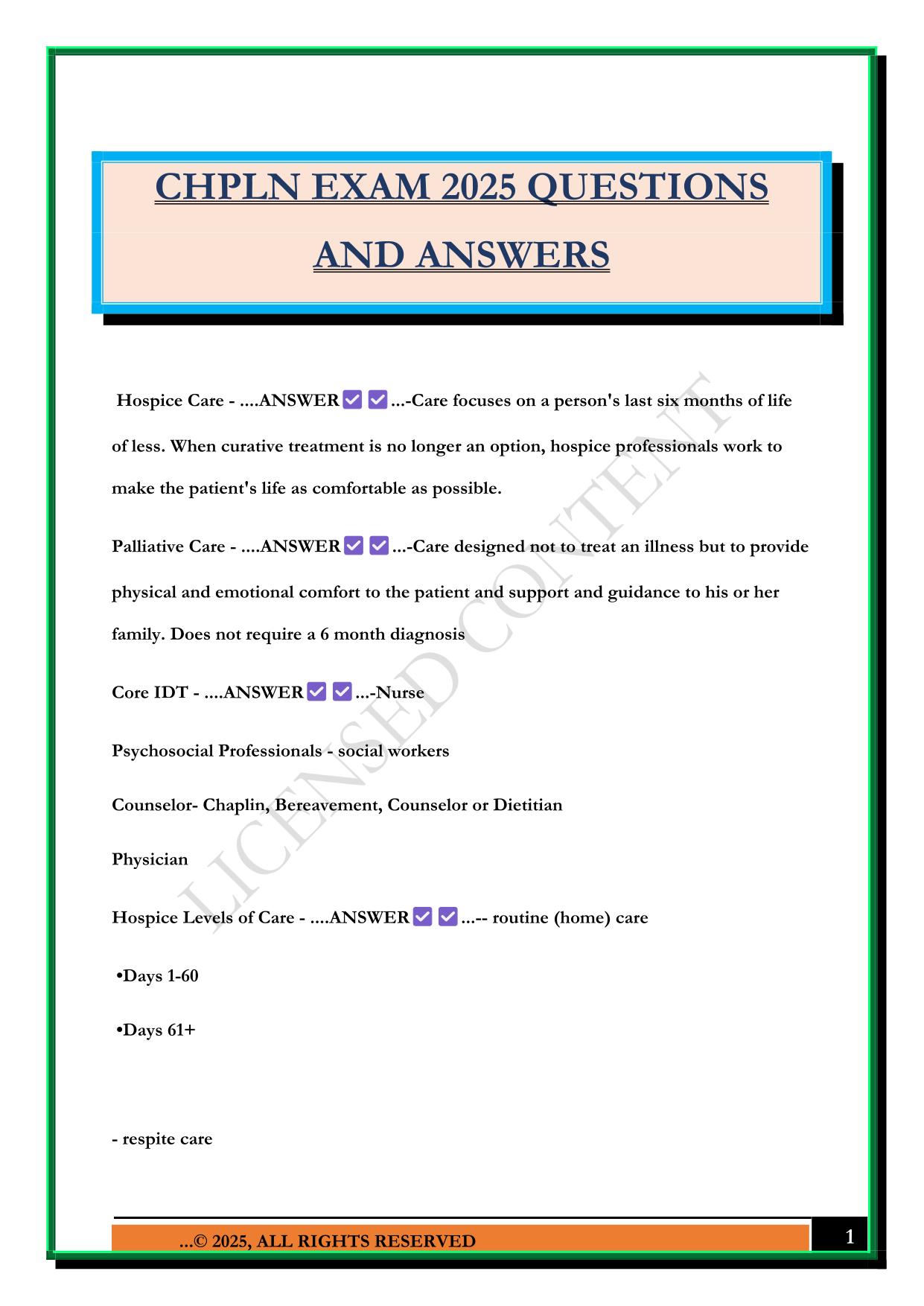 CHPLN EXAM 2025 QUESTIONS AND ANSWERS