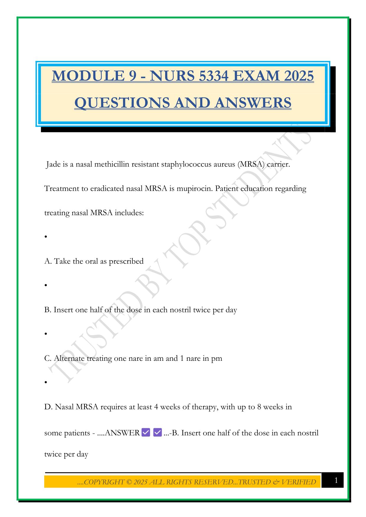 MODULE 9 - NURS 5334 EXAM 2025 QUESTIONS AND ANSWERS