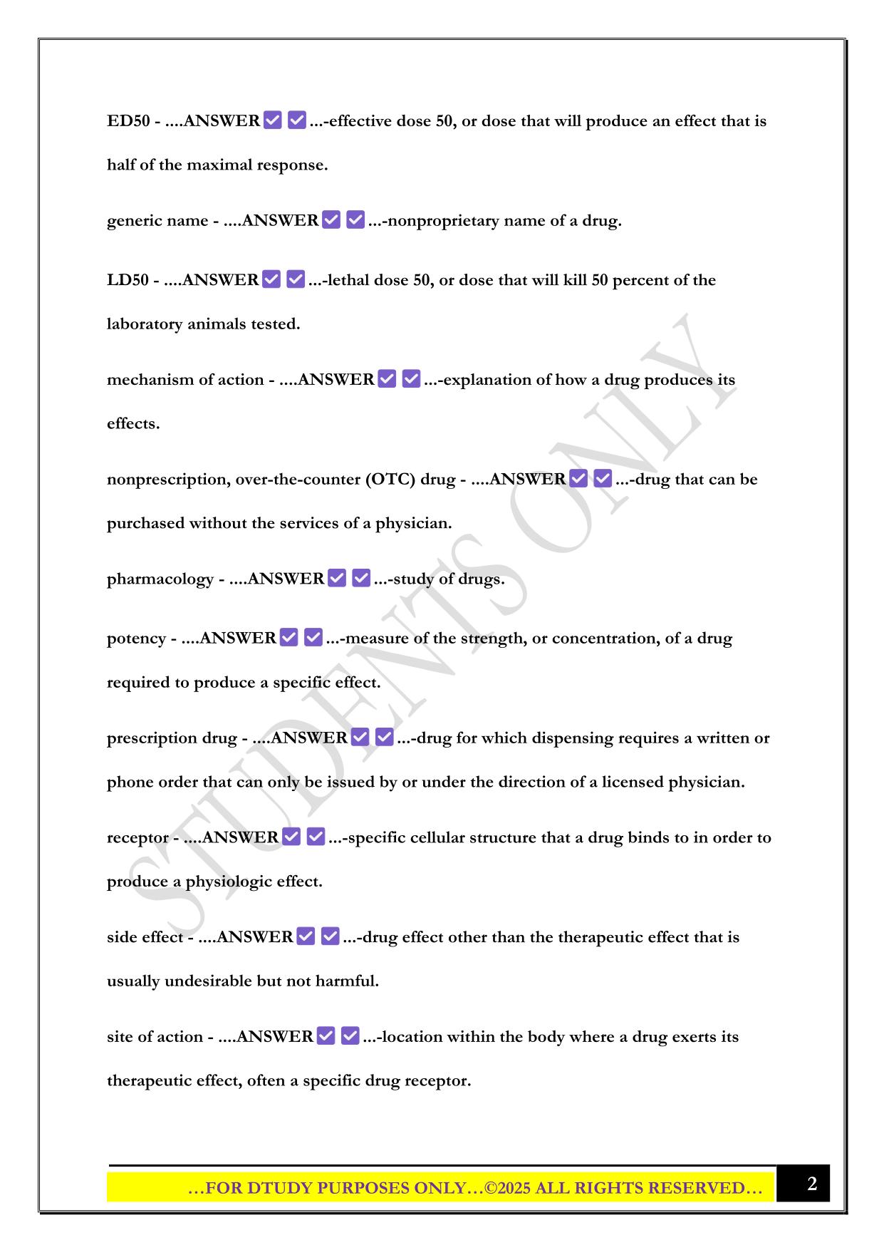 PHARMACOLOGY 1 – STRAIGHTERLINE EXAM 2025 QUESTIONS AND ANSWERS