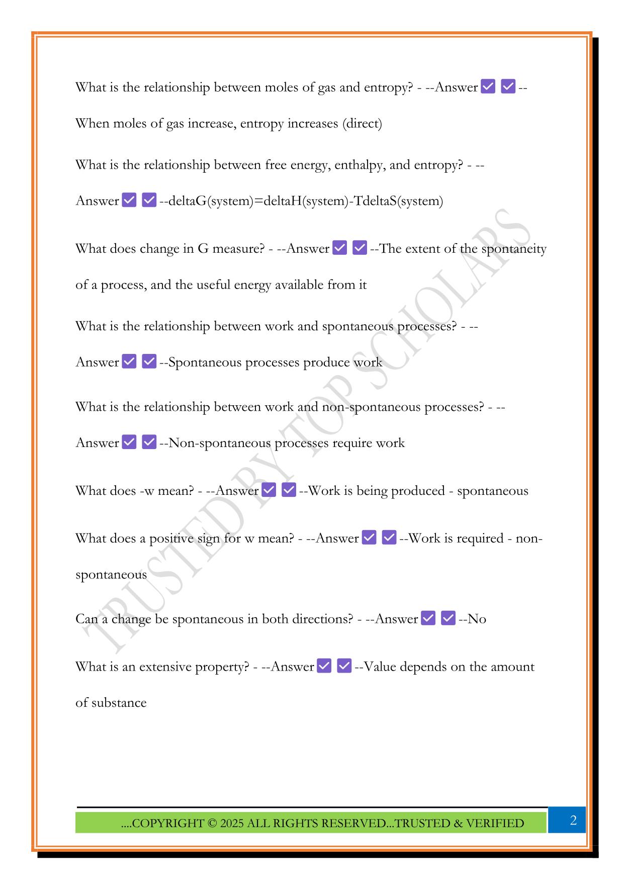 ACS Physical Chemistry Thermochemistry Study Guide 2025 Questions and Answers