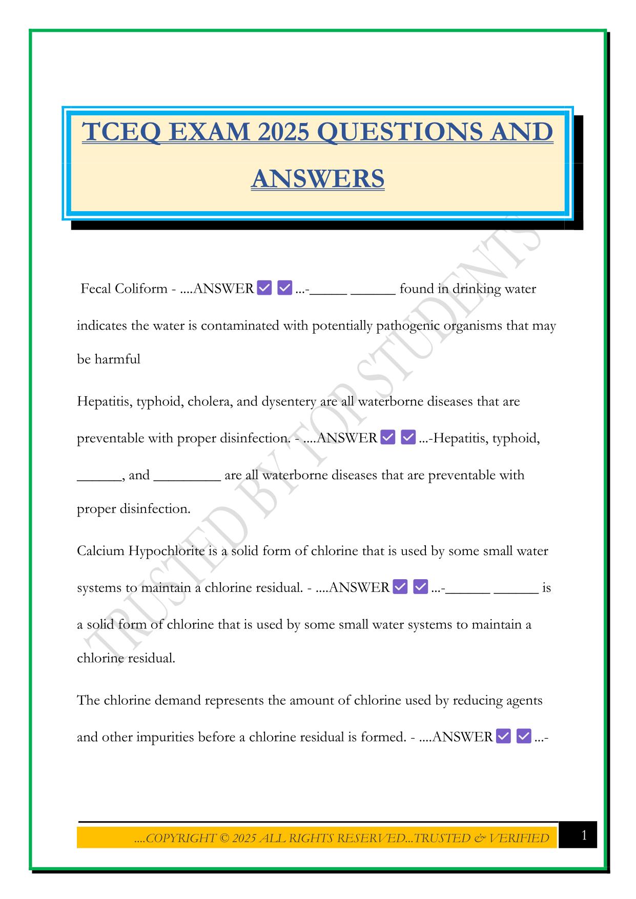 TCEQ EXAM 2025 QUESTIONS AND ANSWERS