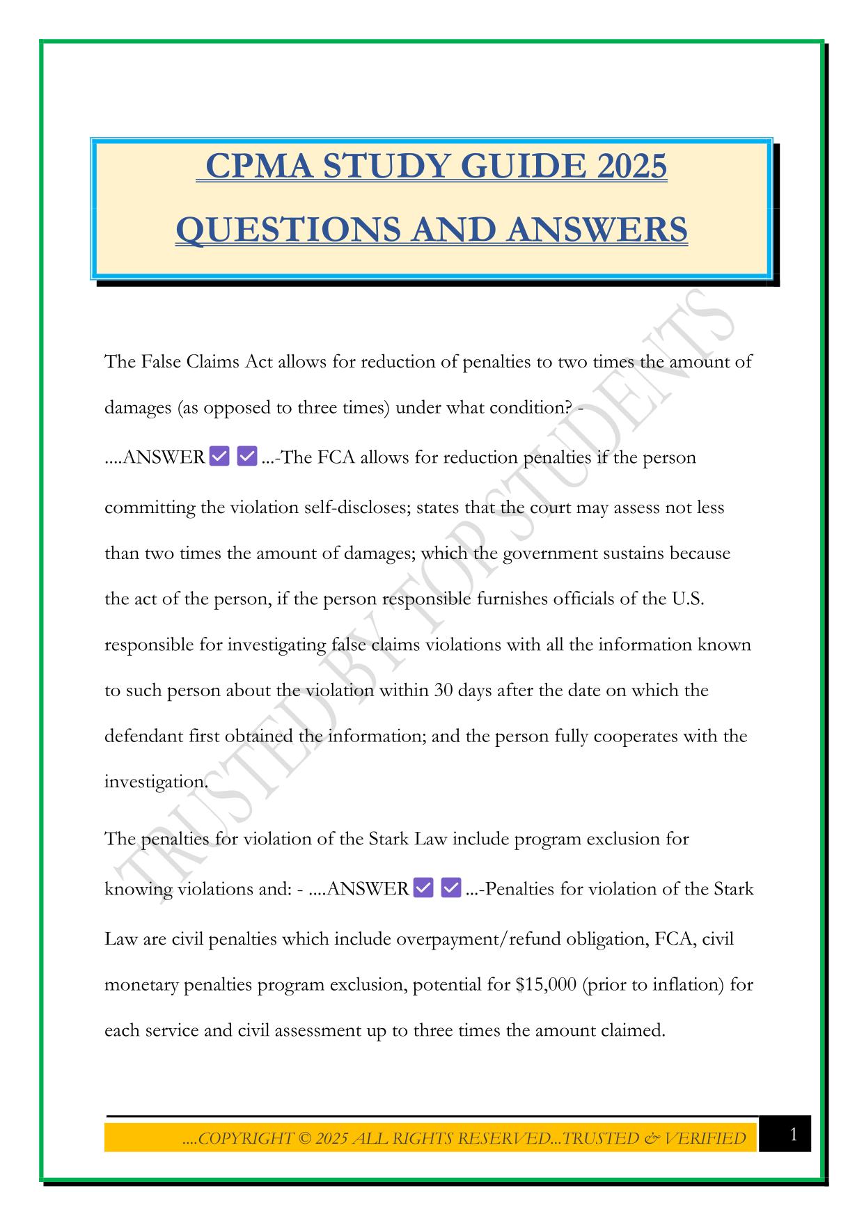 CPMA STUDY GUIDE 2025 QUESTIONS AND ANSWERS