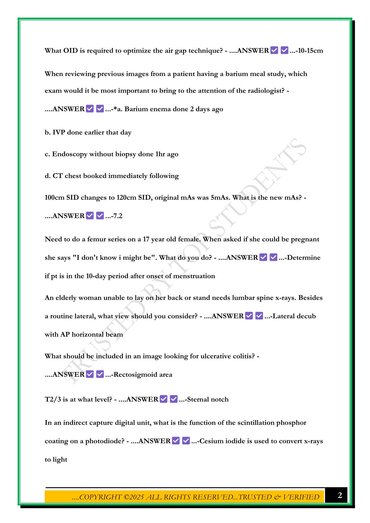 CAMRT PRACTICE EXAM 1 2025 QUESTIONS AND ANSWERS