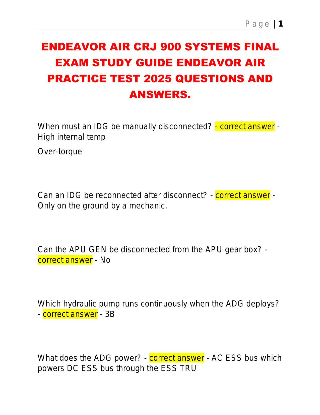 ENDEAVOR AIR CRJ 900 SYSTEMS FINAL EXAM STUDY GUIDE ENDEAVOR AIR PRACTICE TEST 2025 QUESTIONS AND ANSWERS.