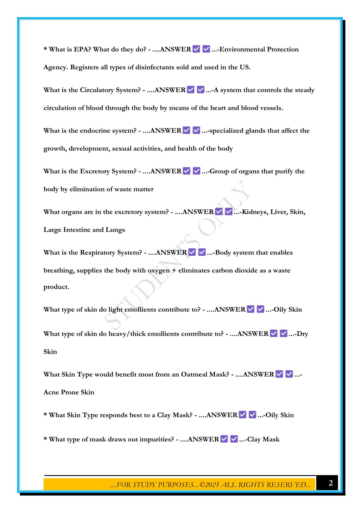 TEXAS ESTHETICIAN WRITTEN STATE BOARD EXAM REVIEW 2025 QUESTIONS AND ANSWERS