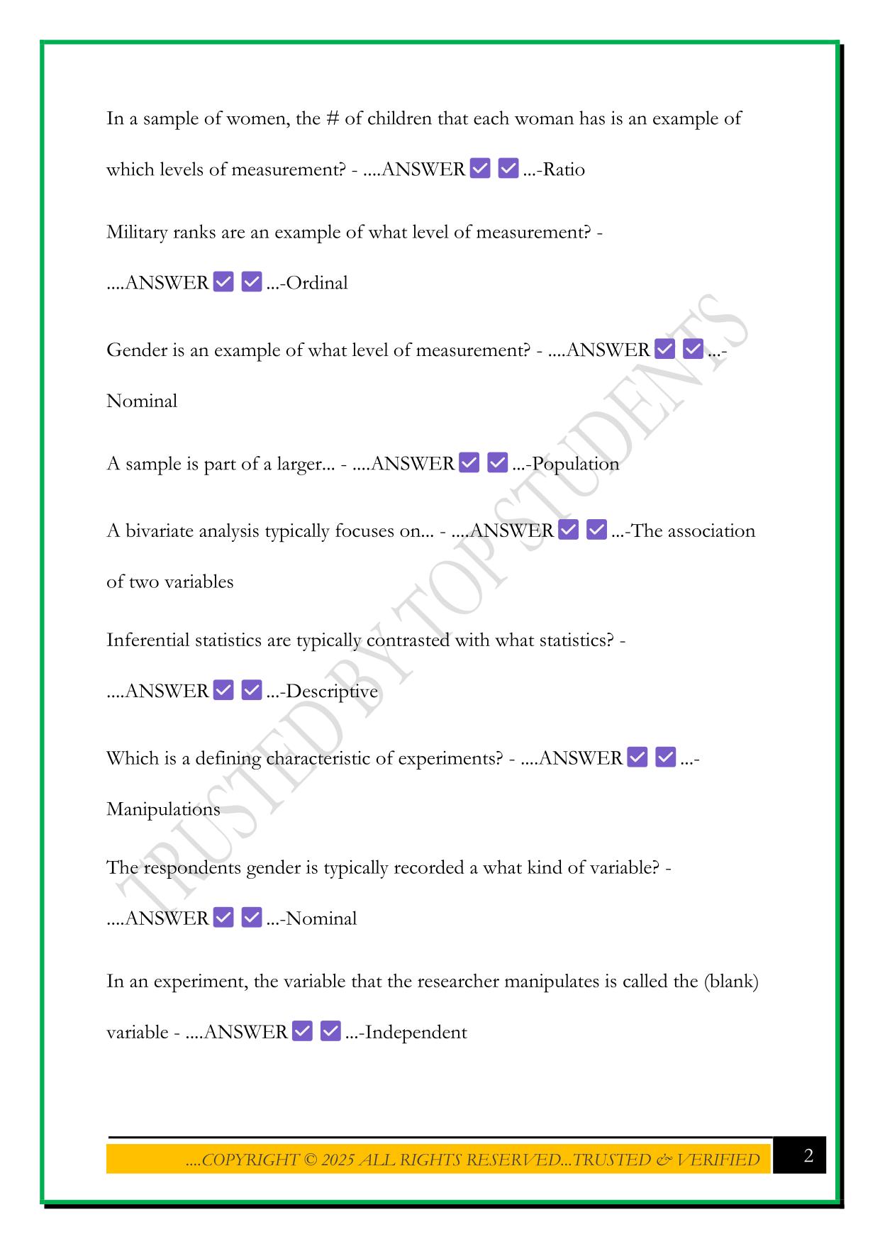 BESC 3010 EXAM 1 2025 QUESTIONS AND ANSWERS