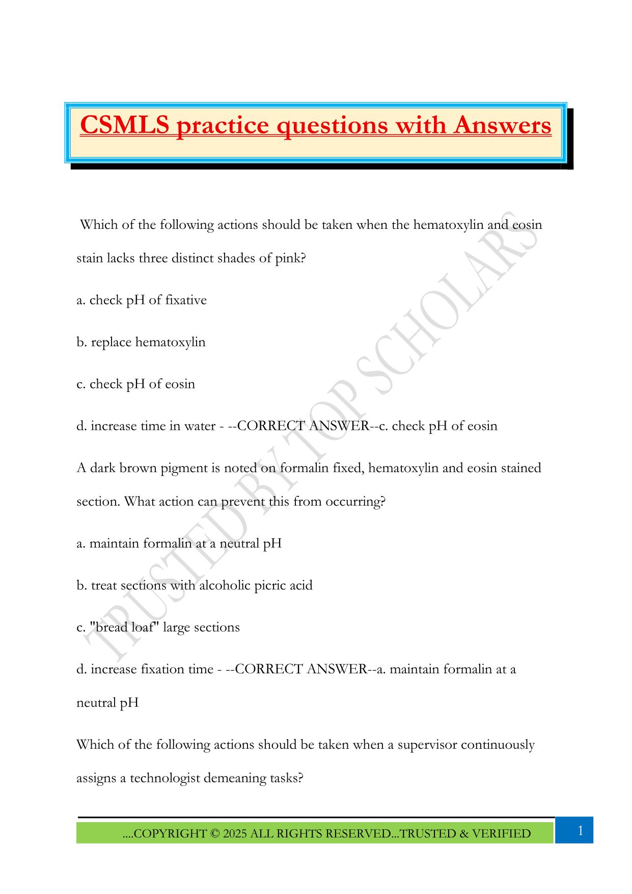 CSMLS practice questions with Answers