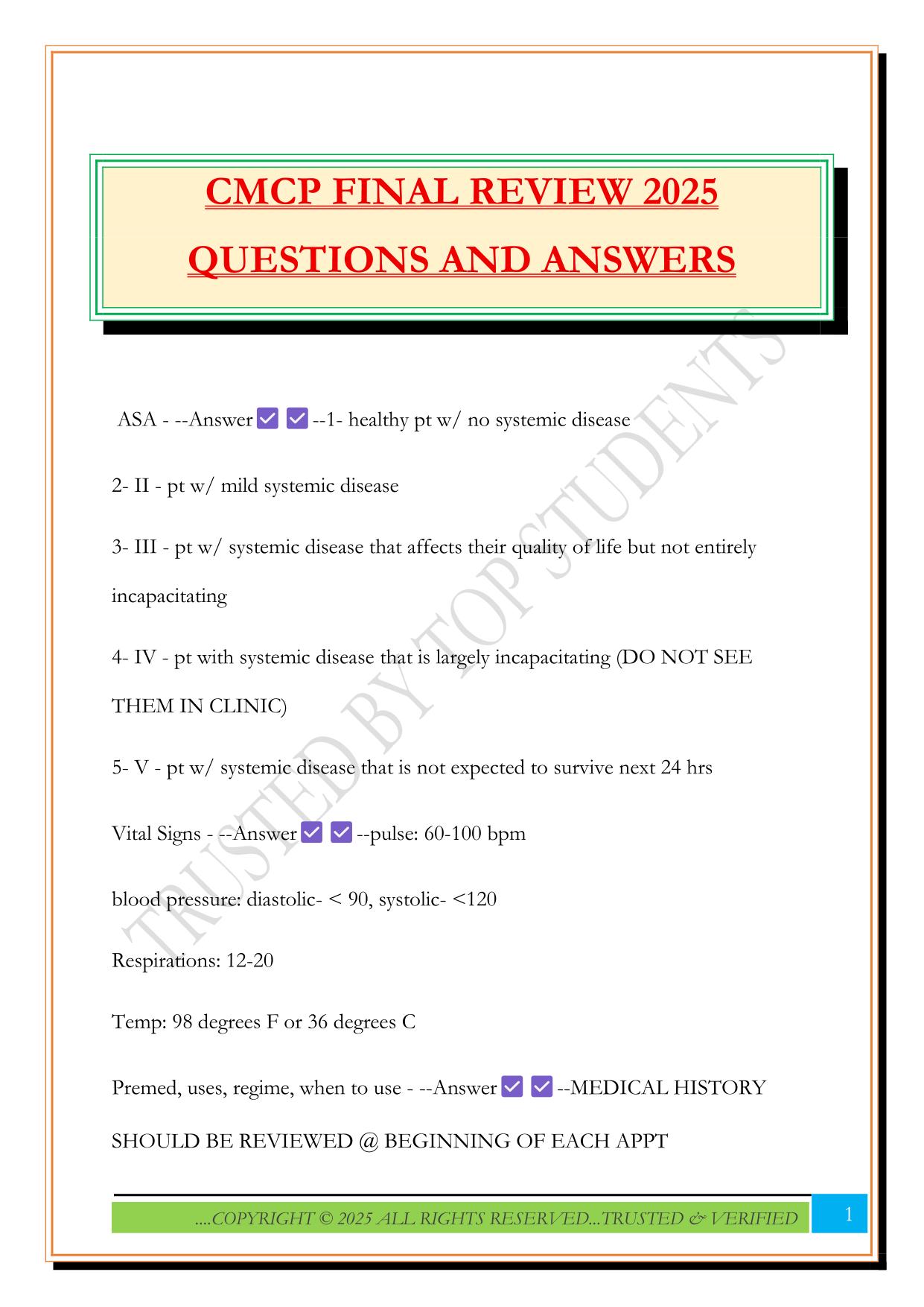 CMCP FINAL REVIEW 2025 QUESTIONS AND ANSWERS