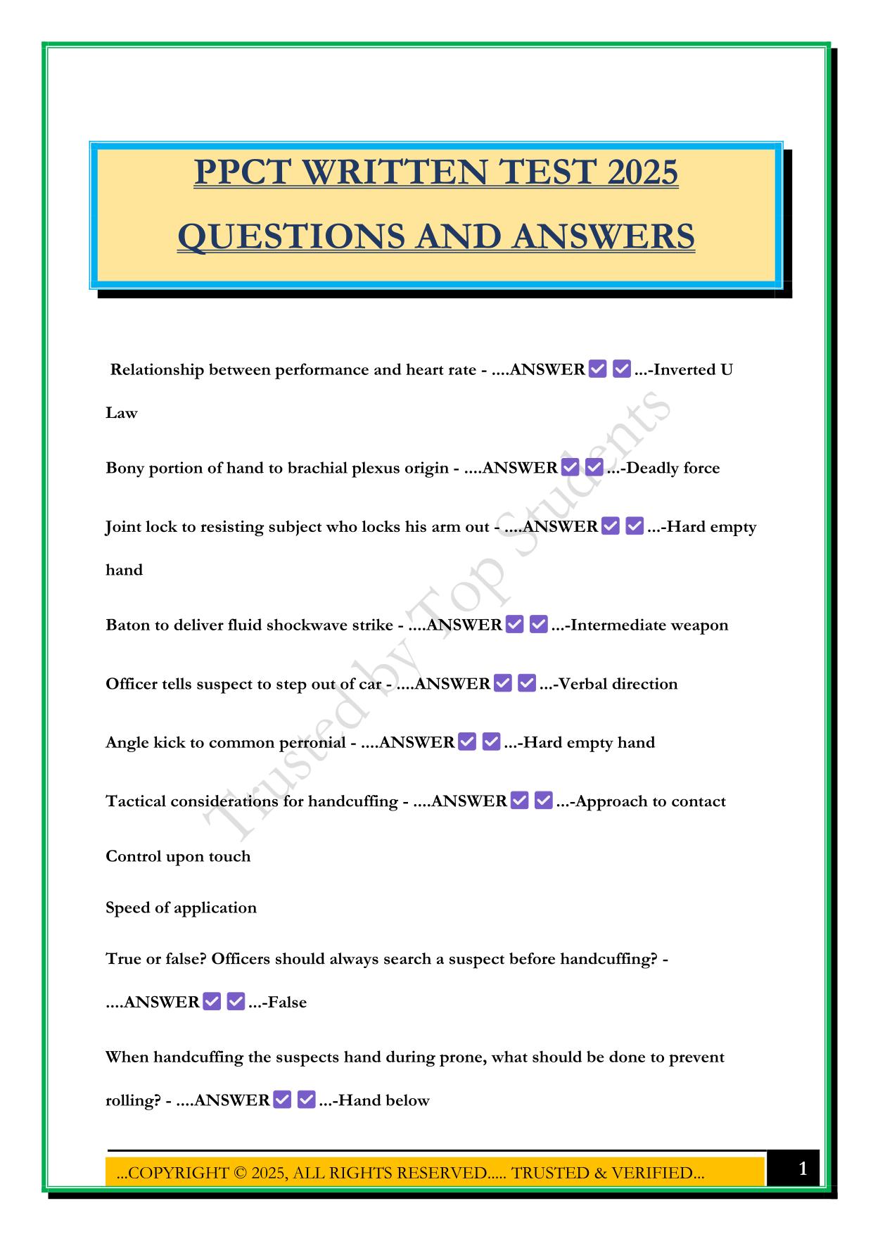 PPCT WRITTEN TEST 2025 QUESTIONS AND ANSWERS