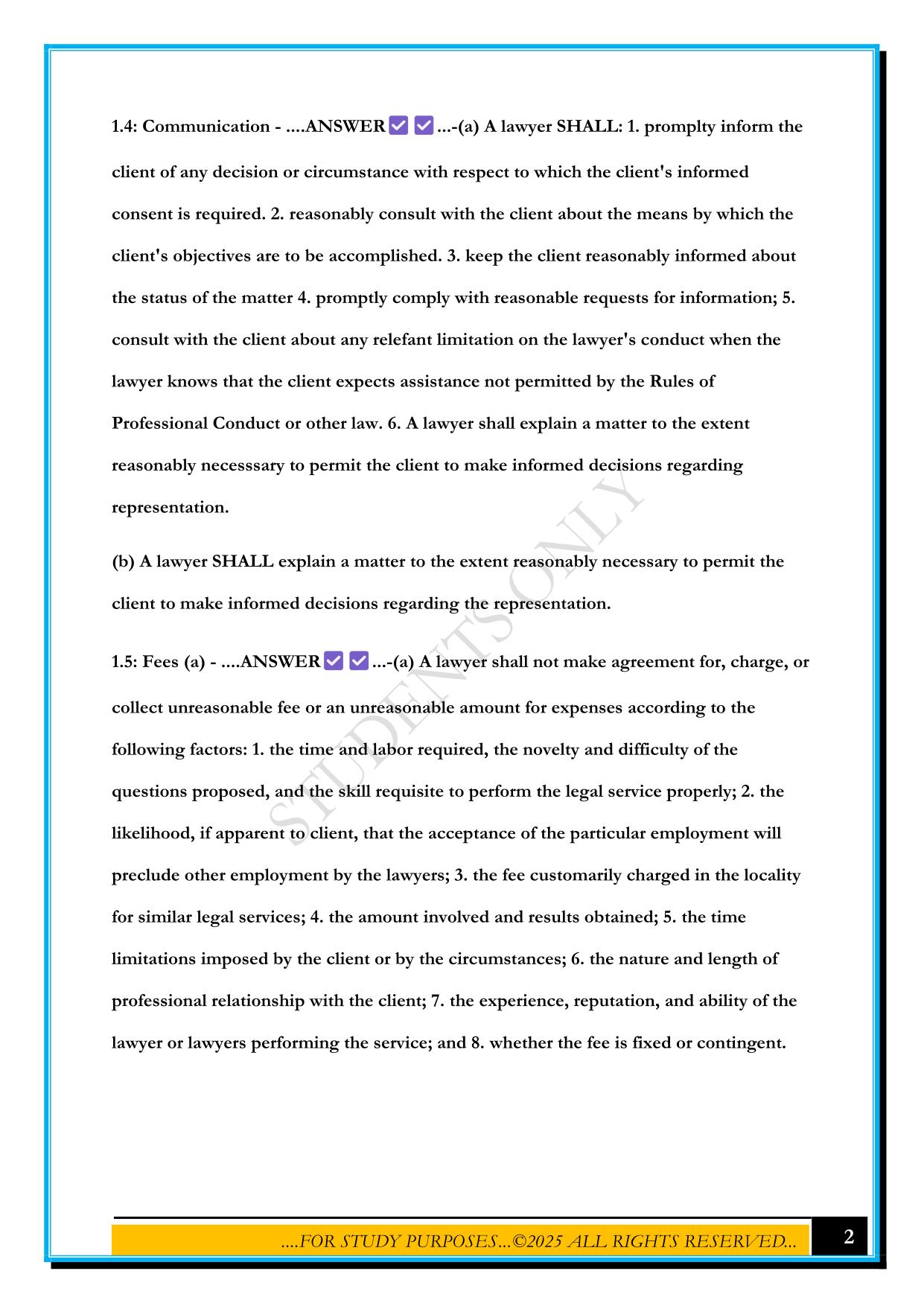 MPRE-ABA MODEL RULES OF PROFESSIONAL CONDUCT EXAM 2025 QUESTIONS AND ANSWERS