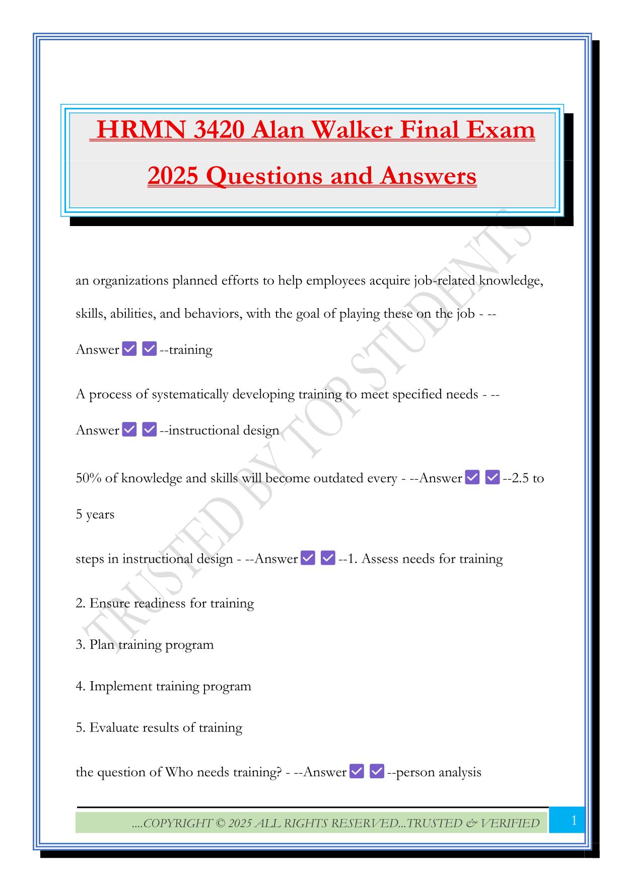 HRMN 3420 Fall 2025 Bundled Exams Questions and Answers |100% Pass Verified and Updated
