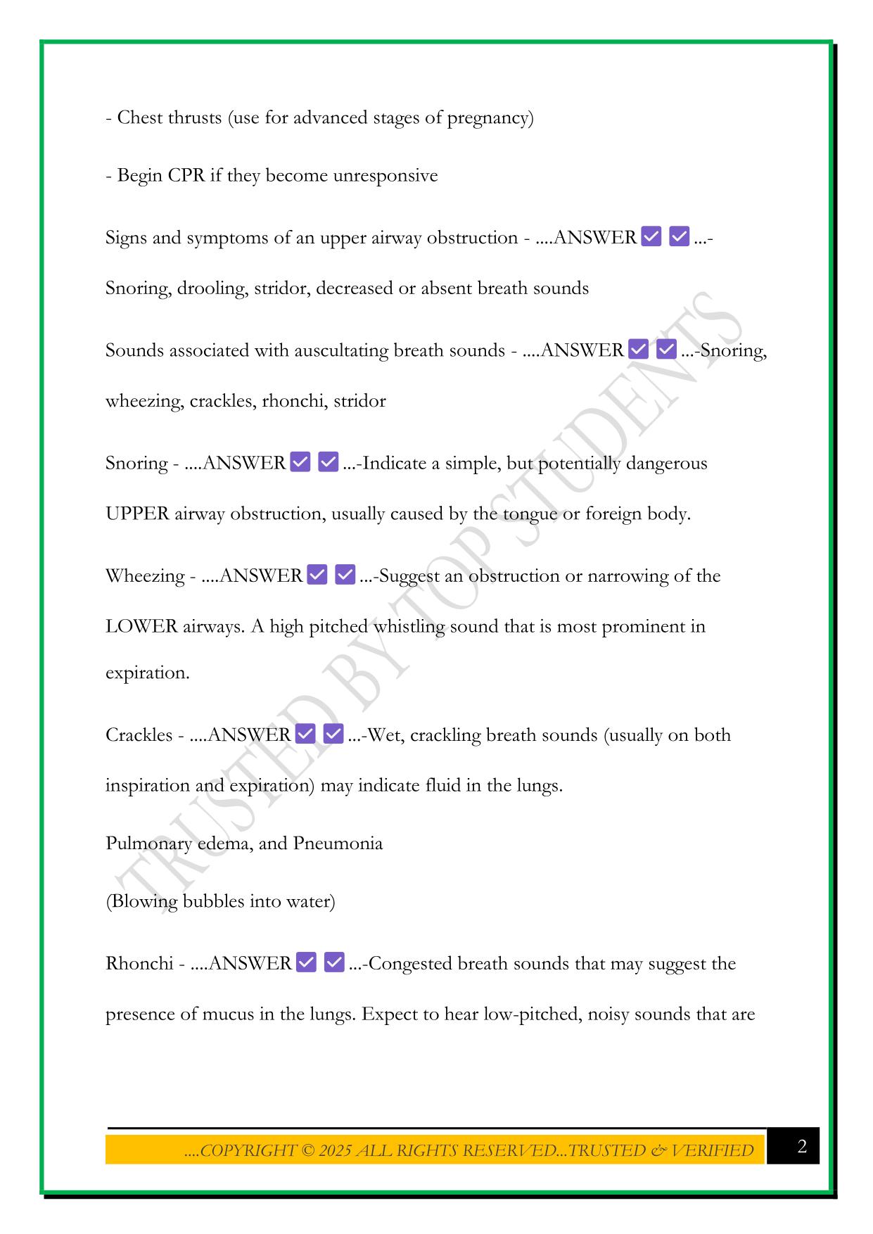 FISDAP AIRWAY, VENTILATION, AND RESPIRATORY EXAM 2025 QUESTIONS AND ANSWERS