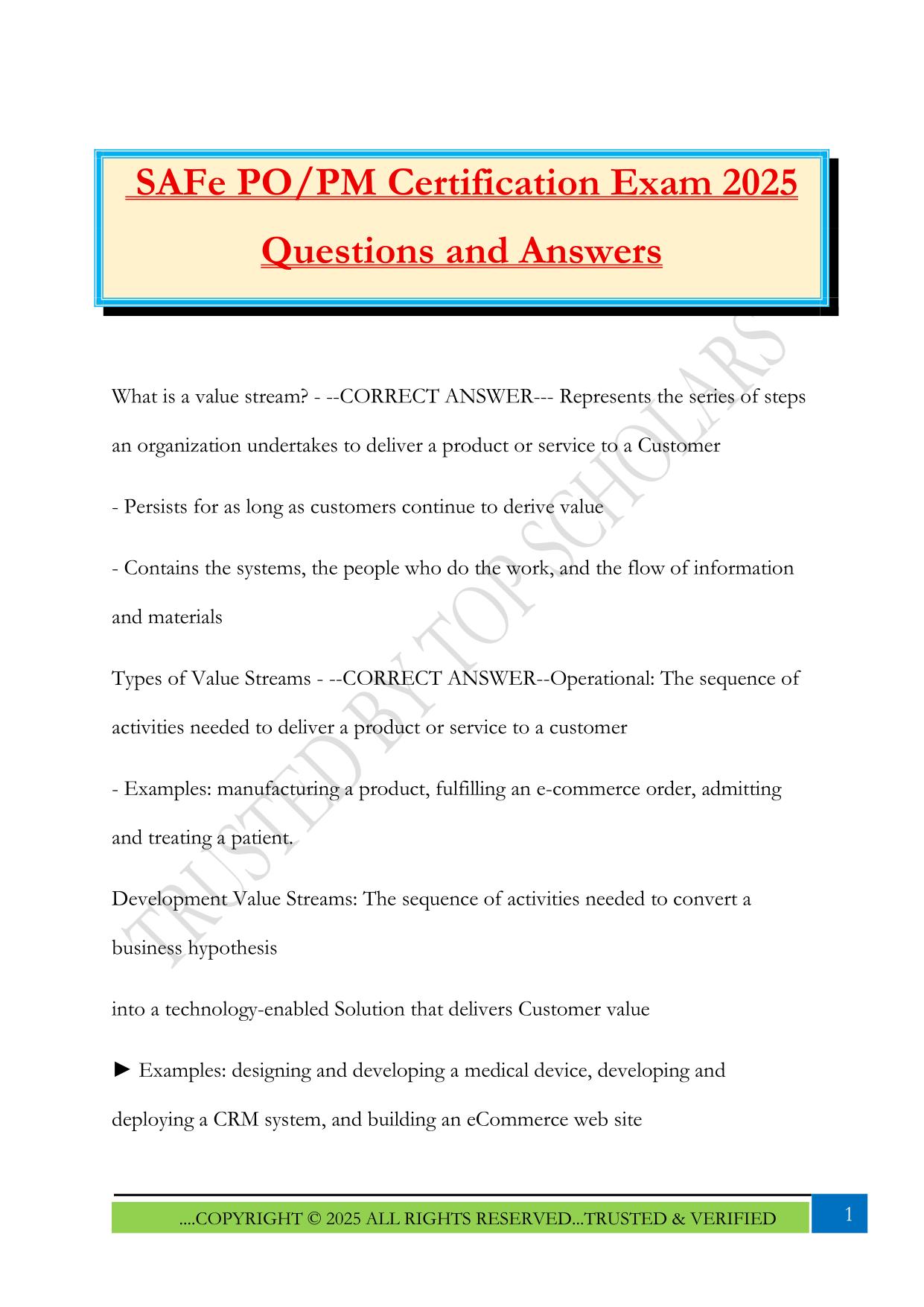SAFe PO/PM Certification Exam 2025 Questions and Answers